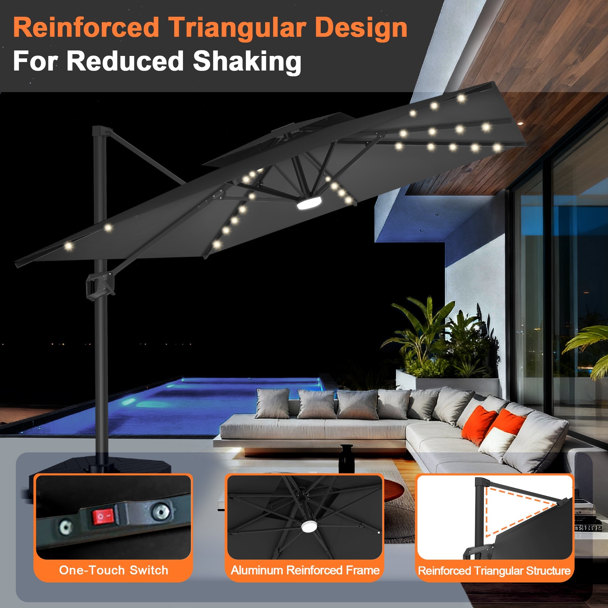 Sunvanta Auron Pro Cantilever Umbrella with Built-In LED Lighting and Reinforced Aluminum Frame for Patio & Garden Use