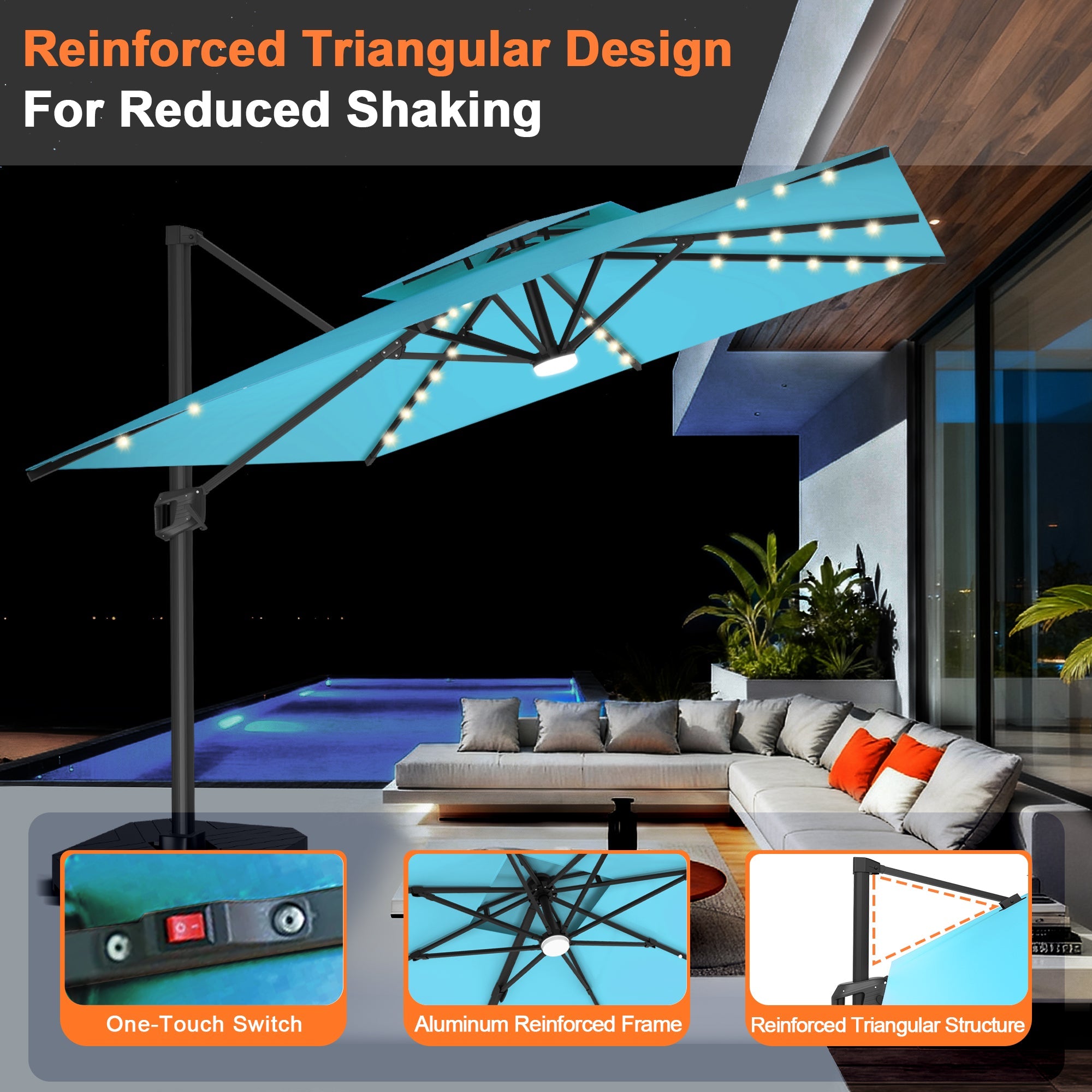 Sunvanta Auron Pro Cantilever Umbrella with Built-In LED Lighting and Reinforced Aluminum Frame for Patio & Garden Use