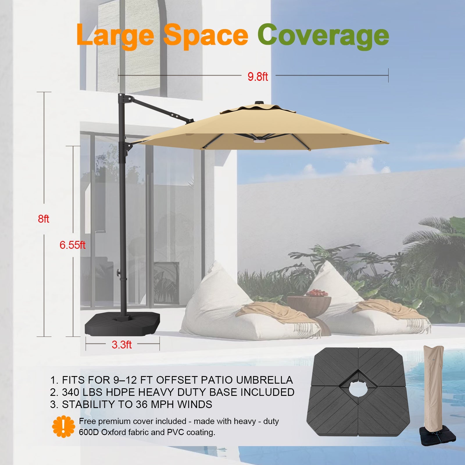 Sunvanta Auron Pro Round Cantilever Patio Umbrella with Solar LED Lights