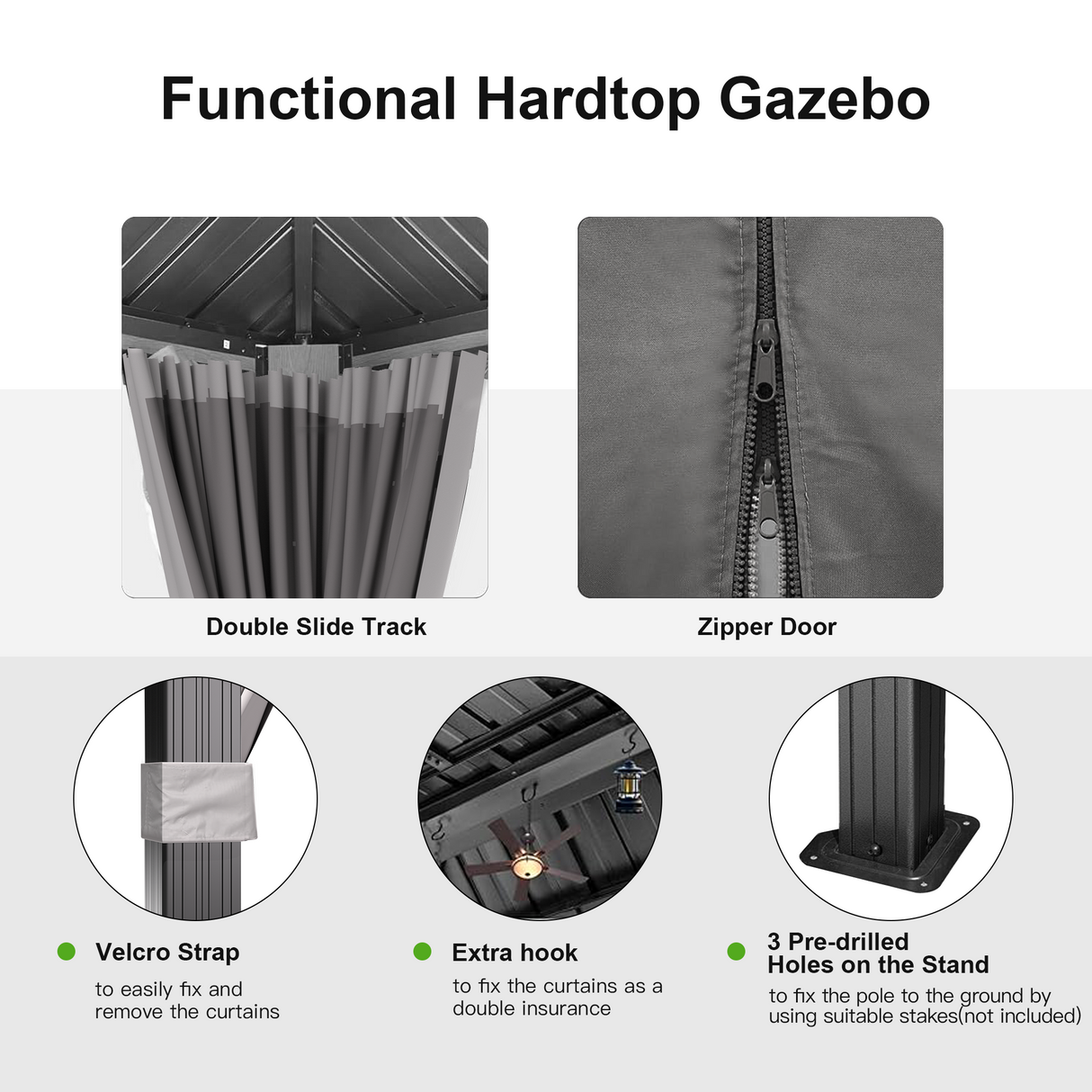 Sunvanta Haven™ 10 × 12 ft Grey Hardtop Gazebo – Aluminum Outdoor Shelter with Ventilated Roof & Curtains