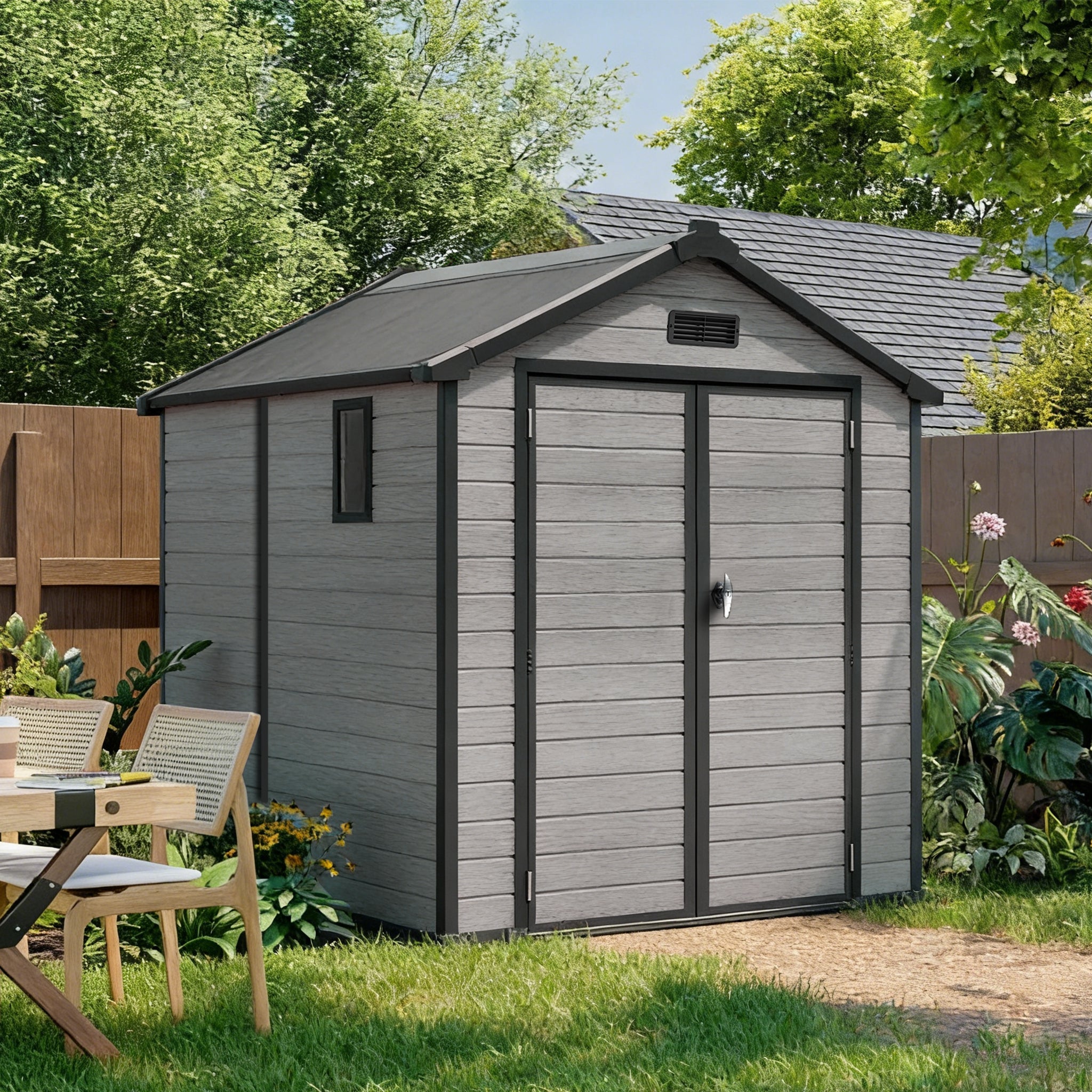 Sunvanta YardVault Resin Storage Shed with Floor – Outdoor Storage for Tools, Bikes & Garden Equipment