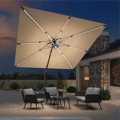 Sunvanta Auron Premium Cantilever Umbrella with Full-Rib LED Strip Lighting, Reinforced Fibreglass Ribs and Powder-Coated Aluminium Pole for Luxury Patio & Garden Shade