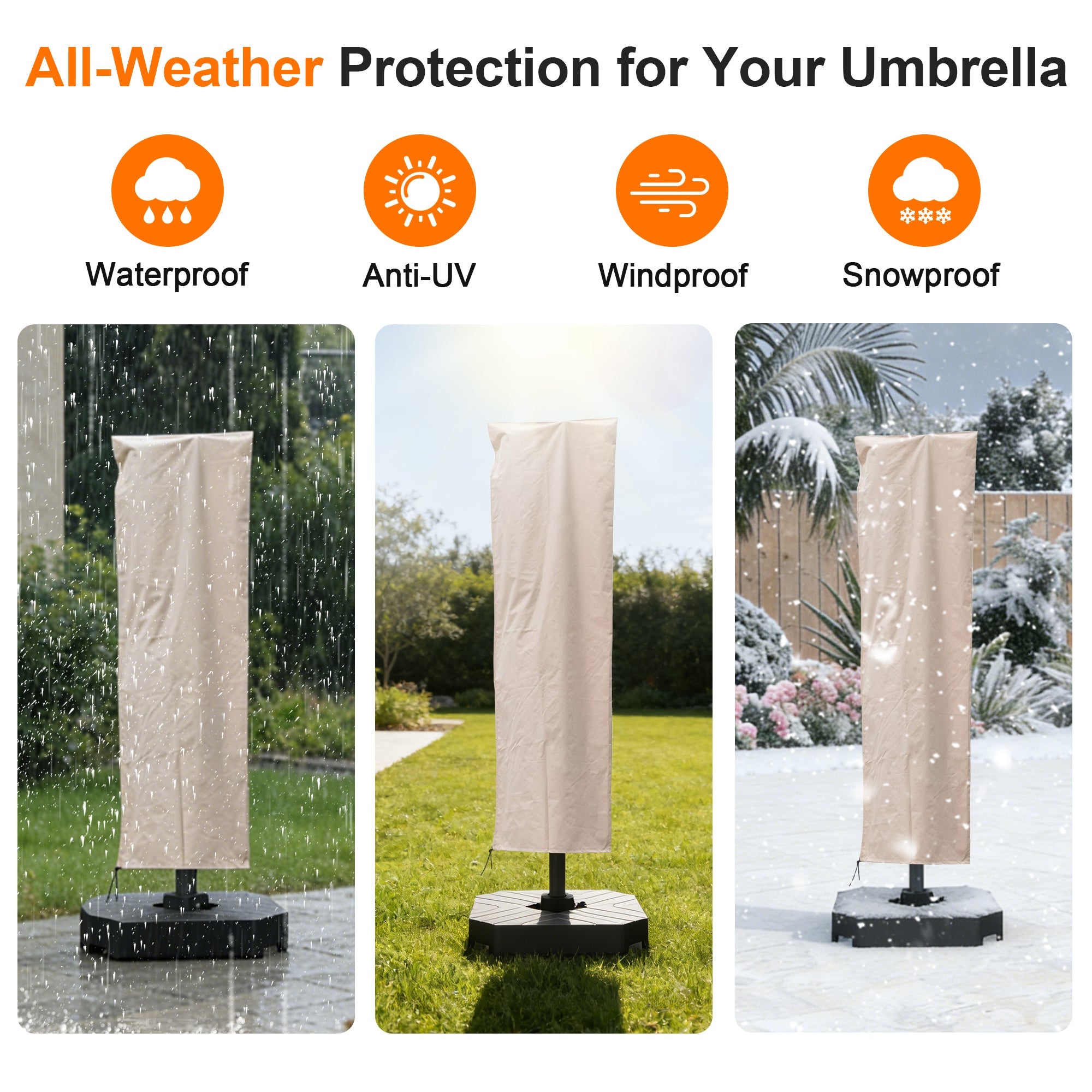 Sunvanta Outdoor Umbrella Cover for 9–13 ft Cantilever Patio Umbrellas Waterproof, UV-Resistant with Zipper & Rod