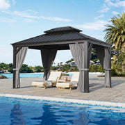 Sunvanta Haven Luxury Hardtop Gazebo with 4.7” × 4.7” Reinforced Aluminum Posts, Integrated Drainage System, Curtains & Netting for Patio & Backyard Use