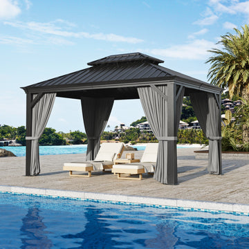 Sunvanta Haven Luxury Hardtop Gazebo with 4.7” × 4.7” Reinforced Aluminum Posts, Integrated Drainage System, Curtains & Netting for Patio & Backyard Use
