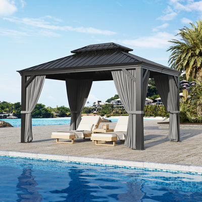 Sunvanta Haven Luxury Hardtop Gazebo with 4.7” × 4.7” Reinforced Aluminum Posts, Integrated Drainage System, Curtains & Netting for Patio & Backyard Use