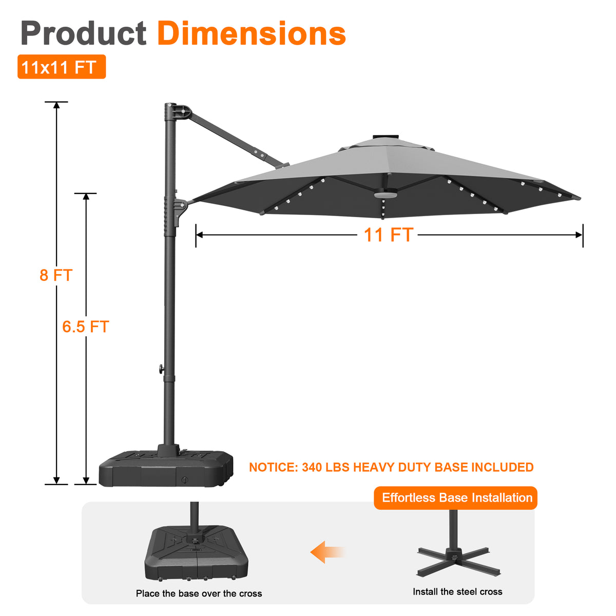 Sunvanta Auron Pro Round Cantilever Patio Umbrella with Solar LED Lights
