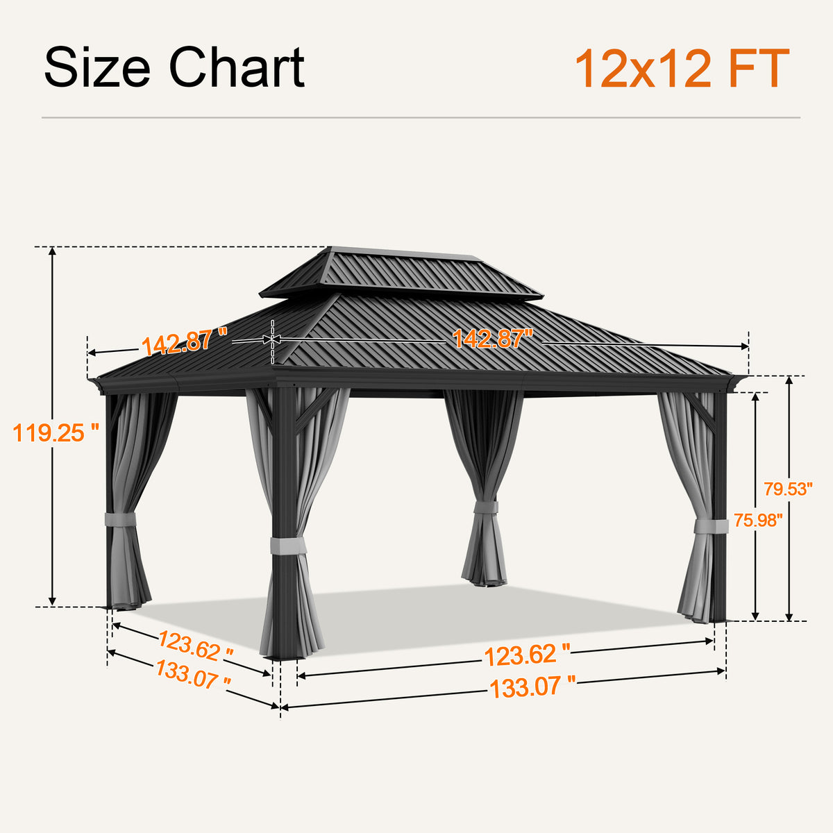 Sunvanta Haven Luxury Hardtop Gazebo with 4.7” × 4.7” Reinforced Aluminum Posts, Integrated Drainage System, Curtains & Netting for Patio & Backyard Use