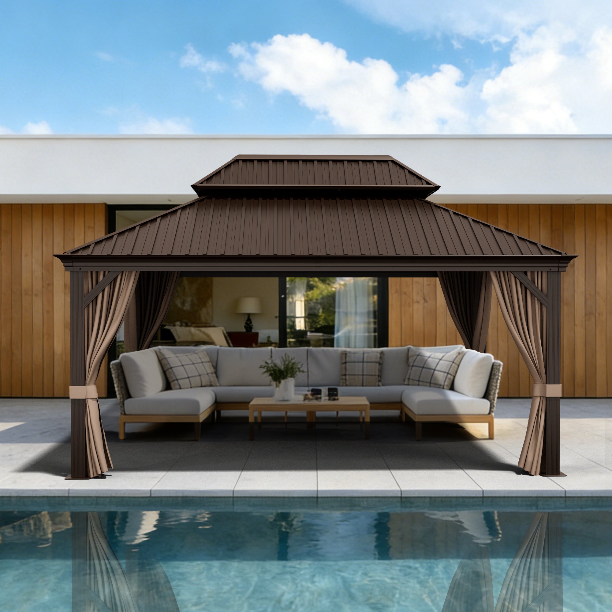 Sunvanta Haven Luxury Hardtop Gazebo with 4.7” × 4.7” Reinforced Aluminum Posts, Integrated Drainage System, Curtains & Netting for Patio & Backyard Use