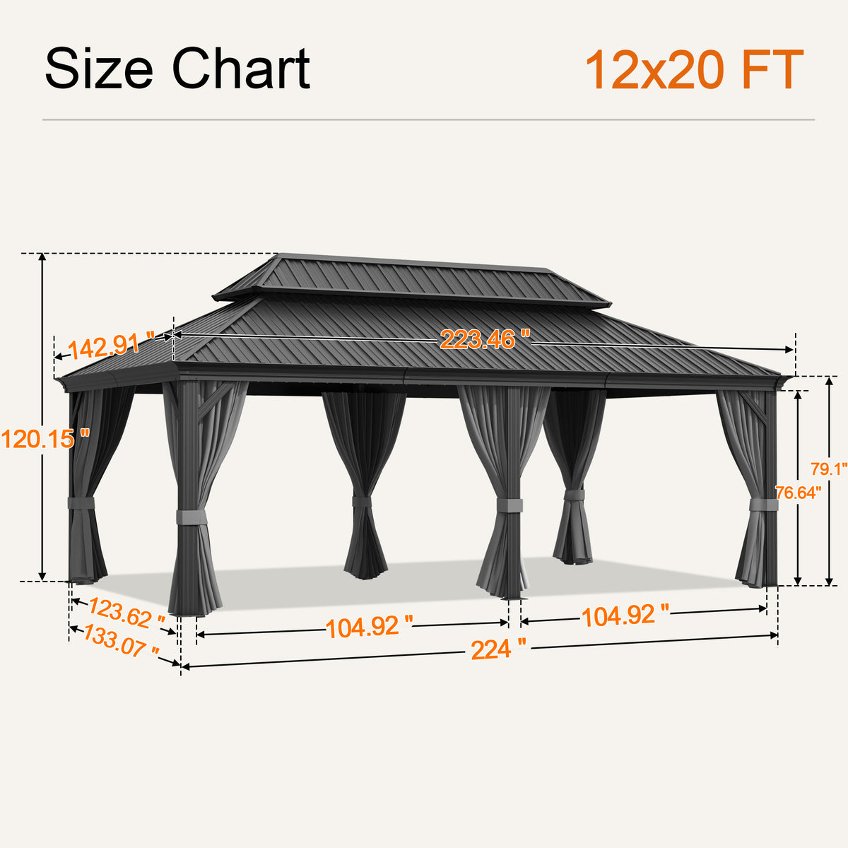 Sunvanta Haven Luxury Hardtop Gazebo with 4.7” × 4.7” Reinforced Aluminum Posts, Integrated Drainage System, Curtains & Netting for Patio & Backyard Use