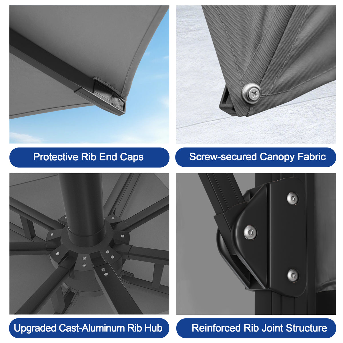 Sunvanta Auron Premium Cantilever Umbrella with Full-Rib LED Strip Lighting, Reinforced Fibreglass Ribs and Powder-Coated Aluminium Pole for Luxury Patio & Garden Shade