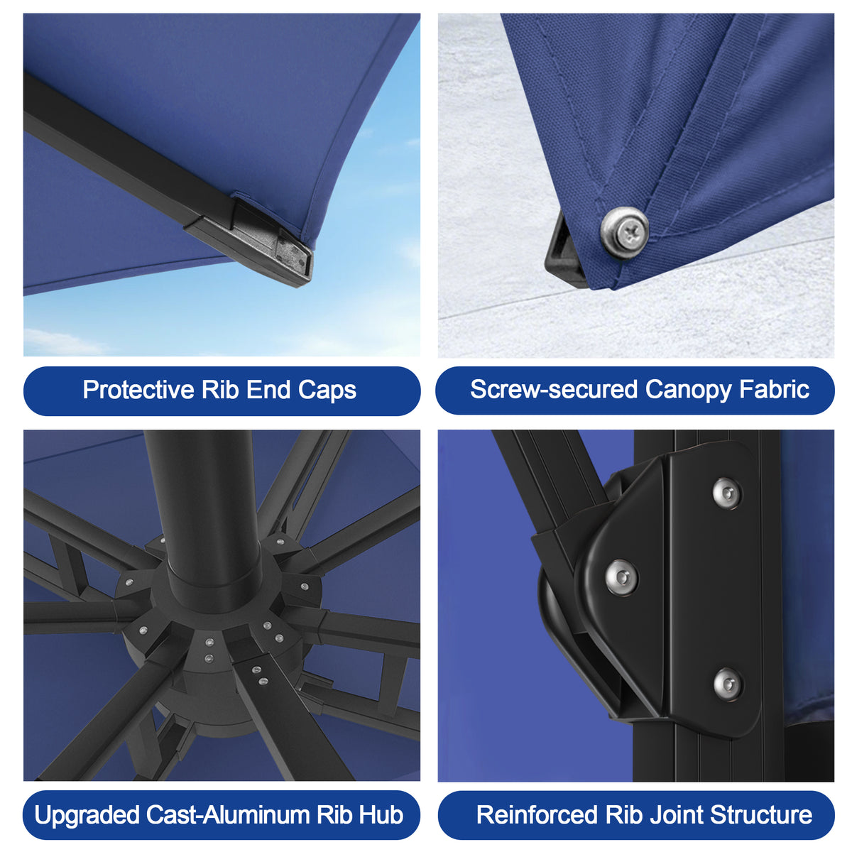 Sunvanta Auron Premium Cantilever Umbrella with Full-Rib LED Strip Lighting, Reinforced Fibreglass Ribs and Powder-Coated Aluminium Pole for Luxury Patio & Garden Shade