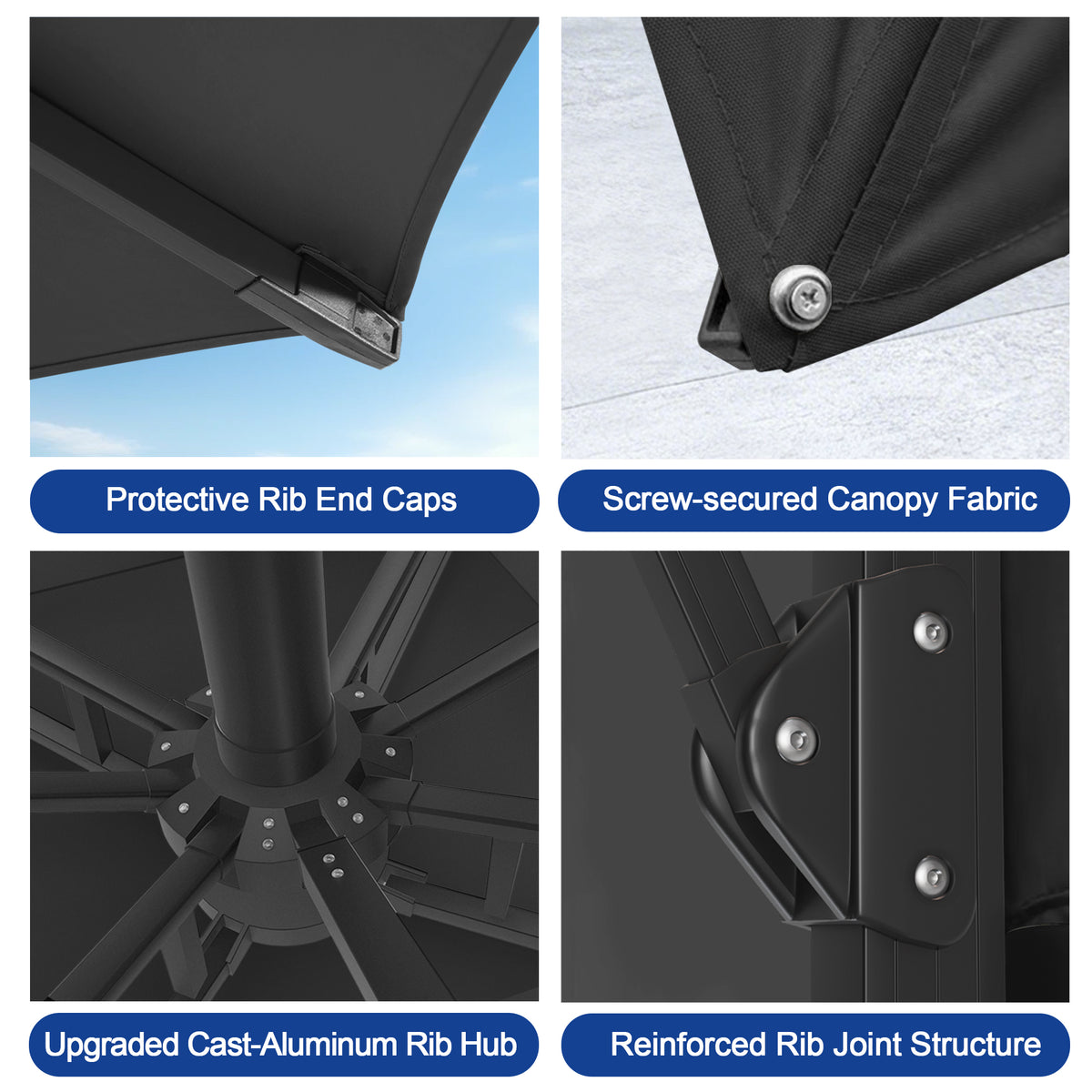 Sunvanta Auron Premium Cantilever Umbrella with Full-Rib LED Strip Lighting, Reinforced Fibreglass Ribs and Powder-Coated Aluminium Pole for Luxury Patio & Garden Shade