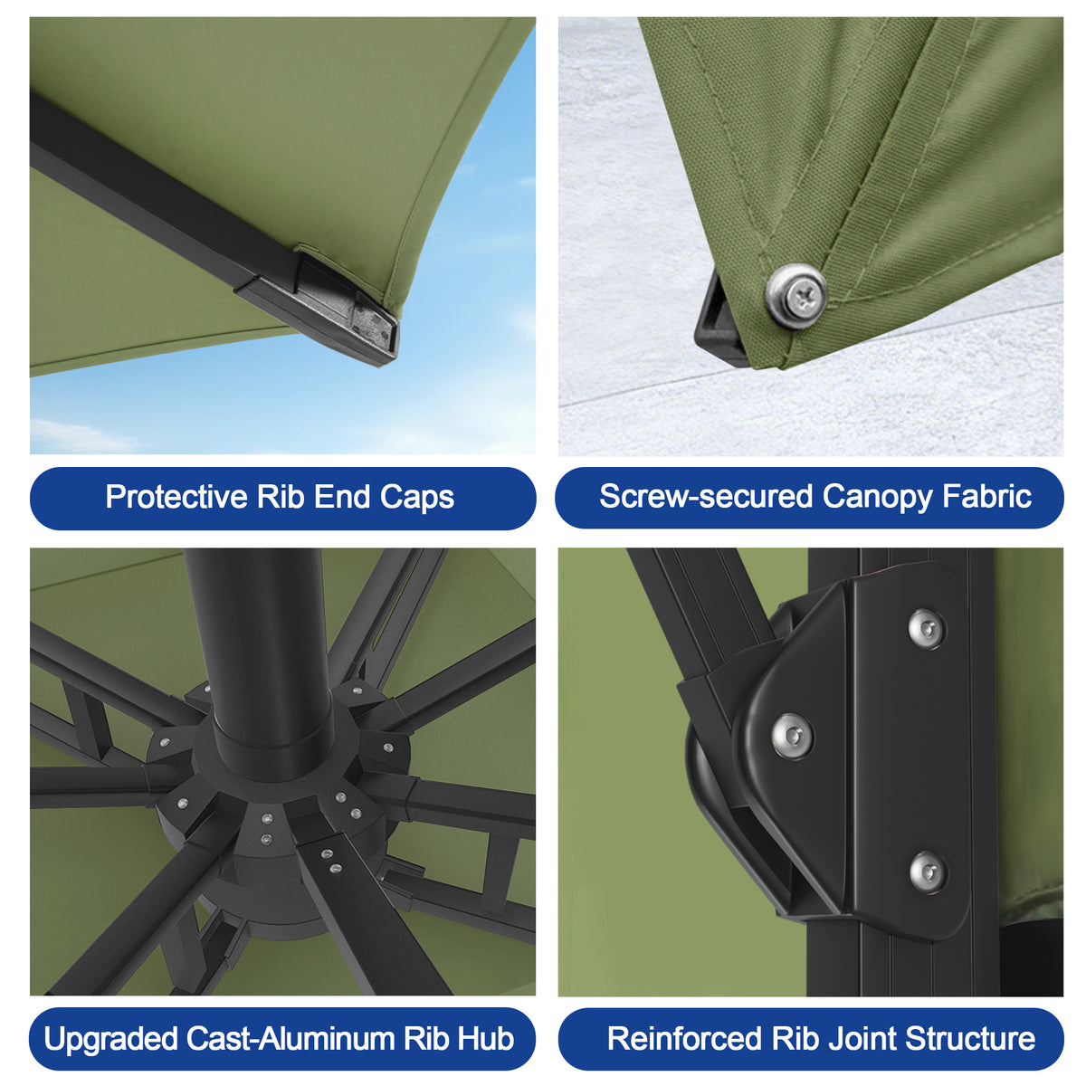 Sunvanta Auron Premium Cantilever Umbrella with Full-Rib LED Strip Lighting, Reinforced Fibreglass Ribs and Powder-Coated Aluminium Pole for Luxury Patio & Garden Shade