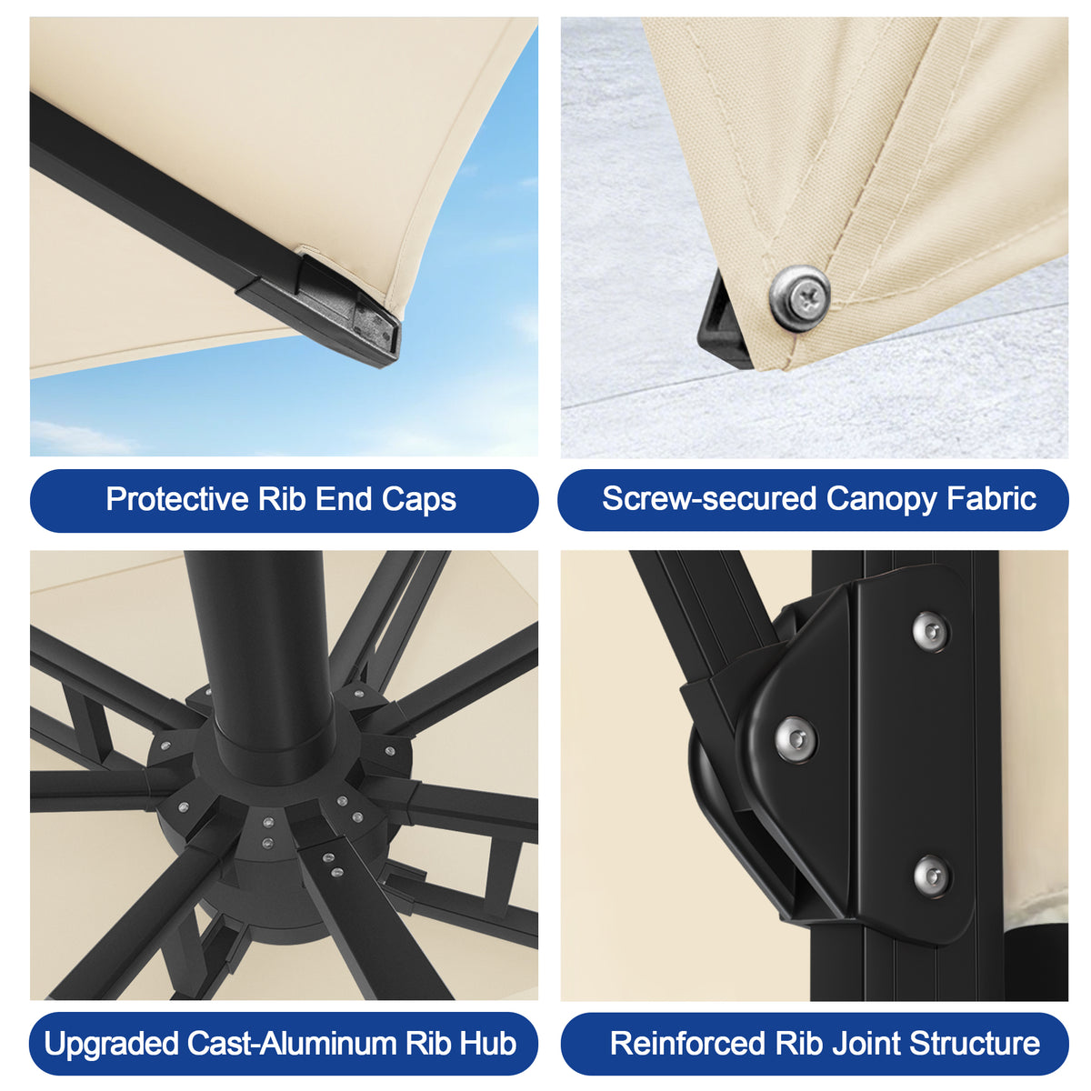 Sunvanta Auron Premium Cantilever Umbrella with Full-Rib LED Strip Lighting, Reinforced Fibreglass Ribs and Powder-Coated Aluminium Pole for Luxury Patio & Garden Shade