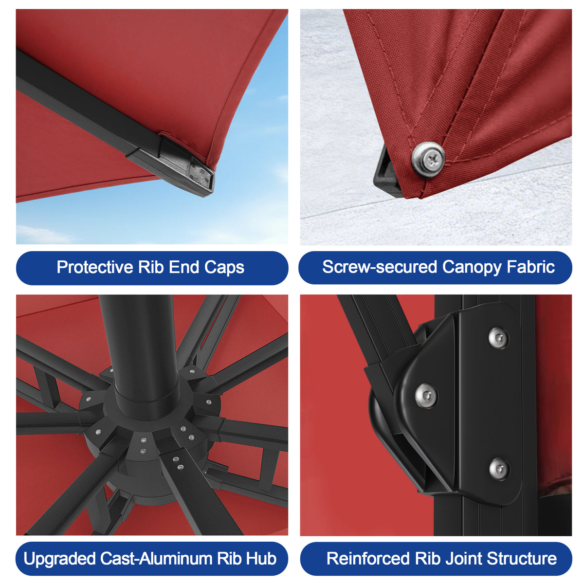Sunvanta Auron Premium Cantilever Umbrella with Full-Rib LED Strip Lighting, Reinforced Fibreglass Ribs and Powder-Coated Aluminium Pole for Luxury Patio & Garden Shade