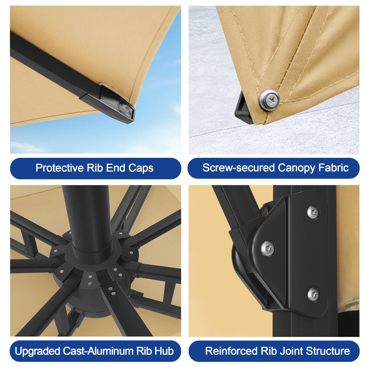 Sunvanta Auron Premium Cantilever Umbrella with Full-Rib LED Strip Lighting, Reinforced Fibreglass Ribs and Powder-Coated Aluminium Pole for Luxury Patio & Garden Shade