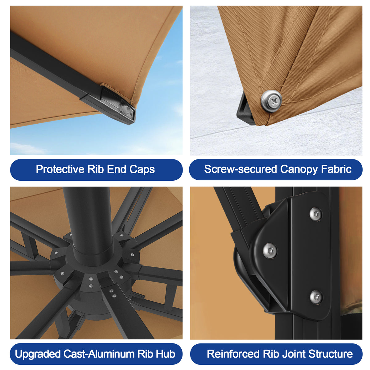 Sunvanta Auron Premium Cantilever Umbrella with Full-Rib LED Strip Lighting, Reinforced Fibreglass Ribs and Powder-Coated Aluminium Pole for Luxury Patio & Garden Shade