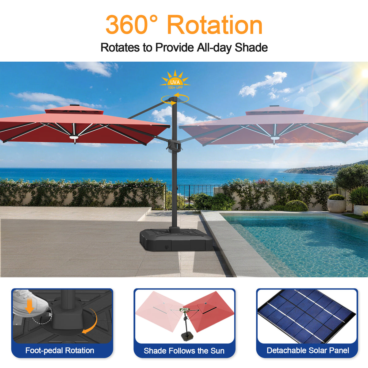 Sunvanta Auron Premium Cantilever Umbrella with Full-Rib LED Strip Lighting, Reinforced Fibreglass Ribs and Powder-Coated Aluminium Pole for Luxury Patio & Garden Shade