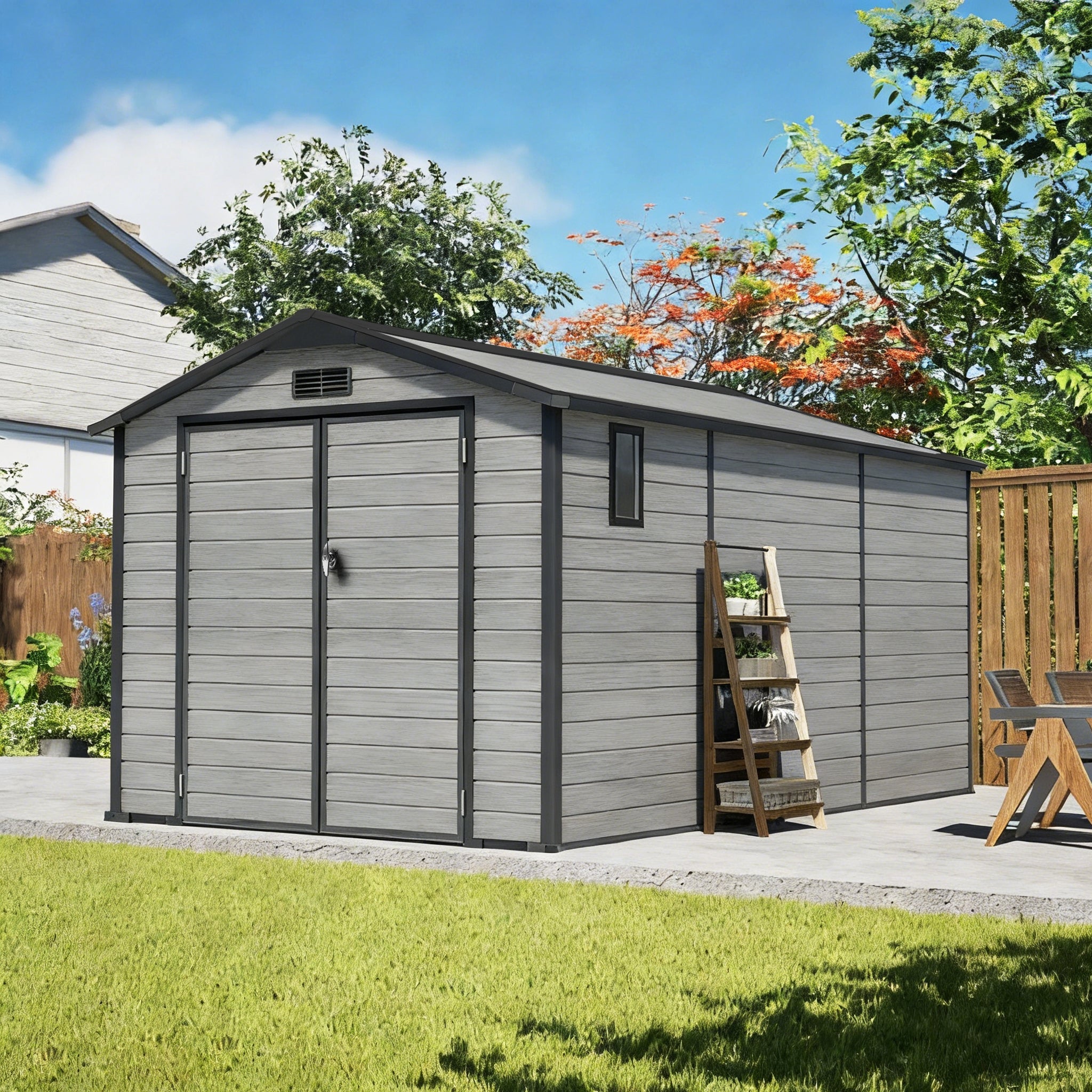 Sunvanta YardVault Resin Storage Shed with Floor – Outdoor Storage for Tools, Bikes & Garden Equipment