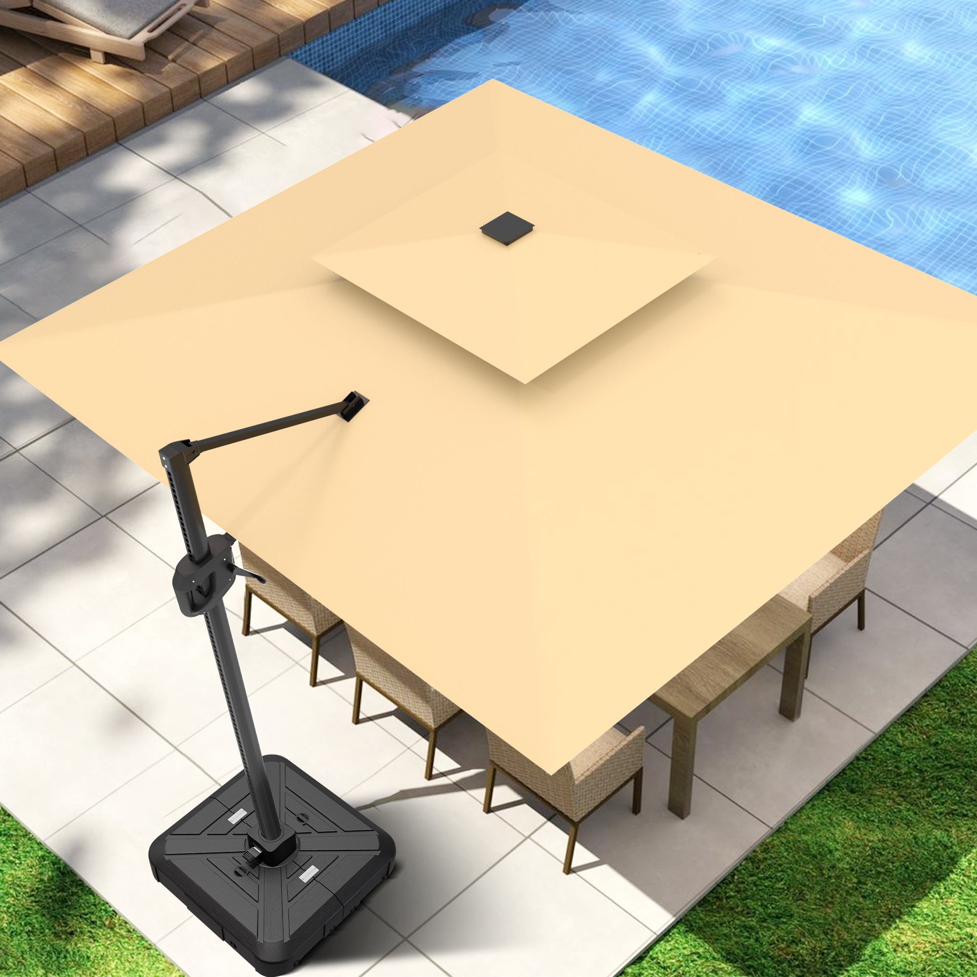 Sunvanta Auron Series Cantilever Umbrella Base with Wheels – 250–440 lb HDPE Refillable Outdoor Weight Stand