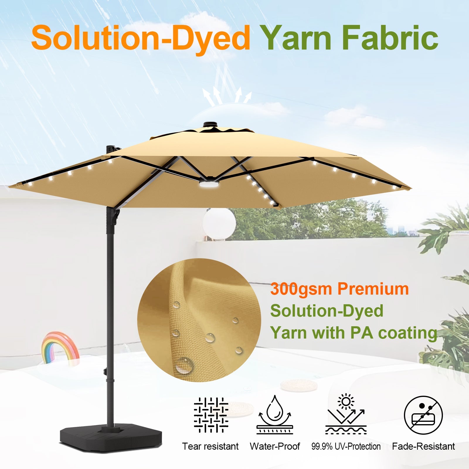 Sunvanta Auron Pro Round Cantilever Patio Umbrella with Solar LED Lights