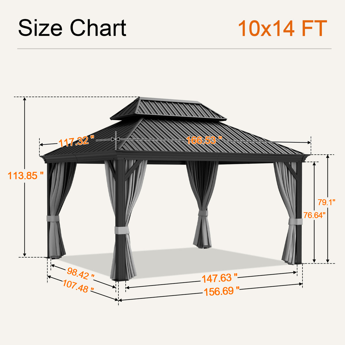 Sunvanta Haven Luxury Hardtop Gazebo with 4.7” × 4.7” Reinforced Aluminum Posts, Integrated Drainage System, Curtains & Netting for Patio & Backyard Use