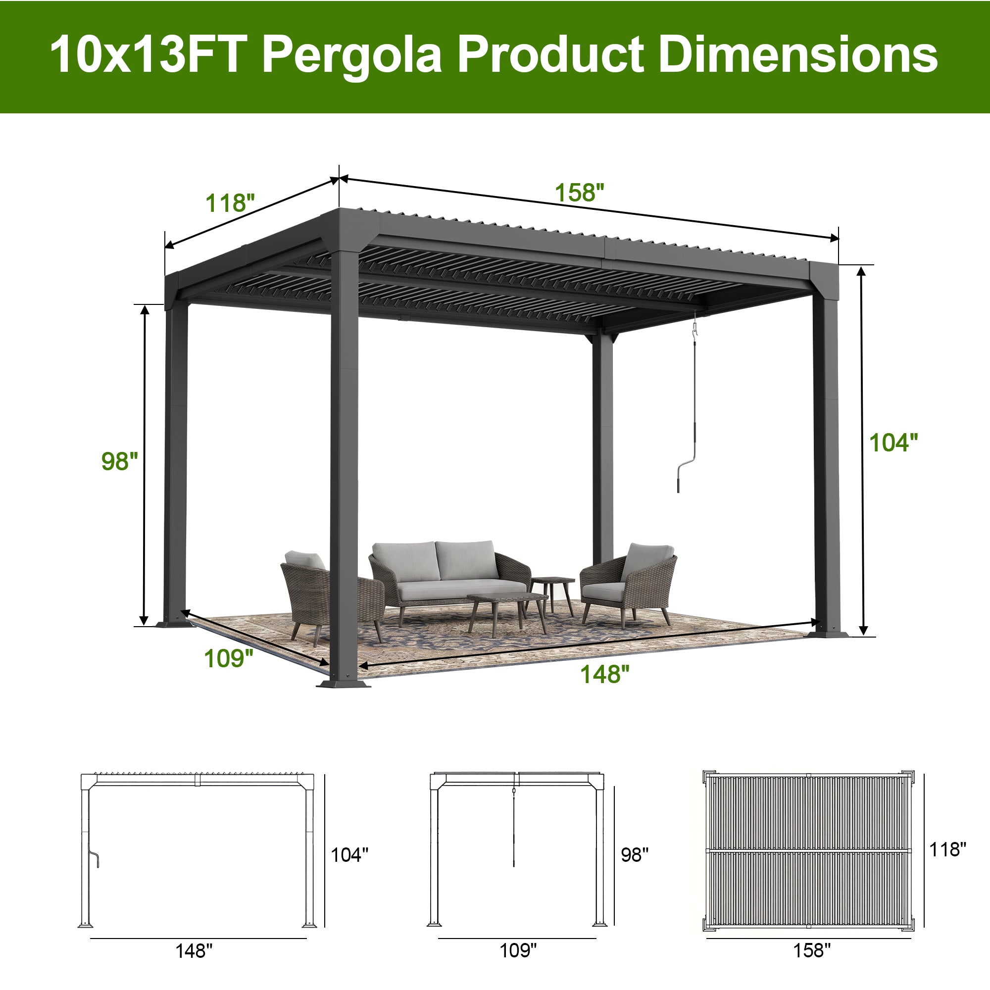 Sunvanta Atlantic 10 × 13 ft Metal Louvered Pergola – Adjustable Louvers for Patio & Backyard