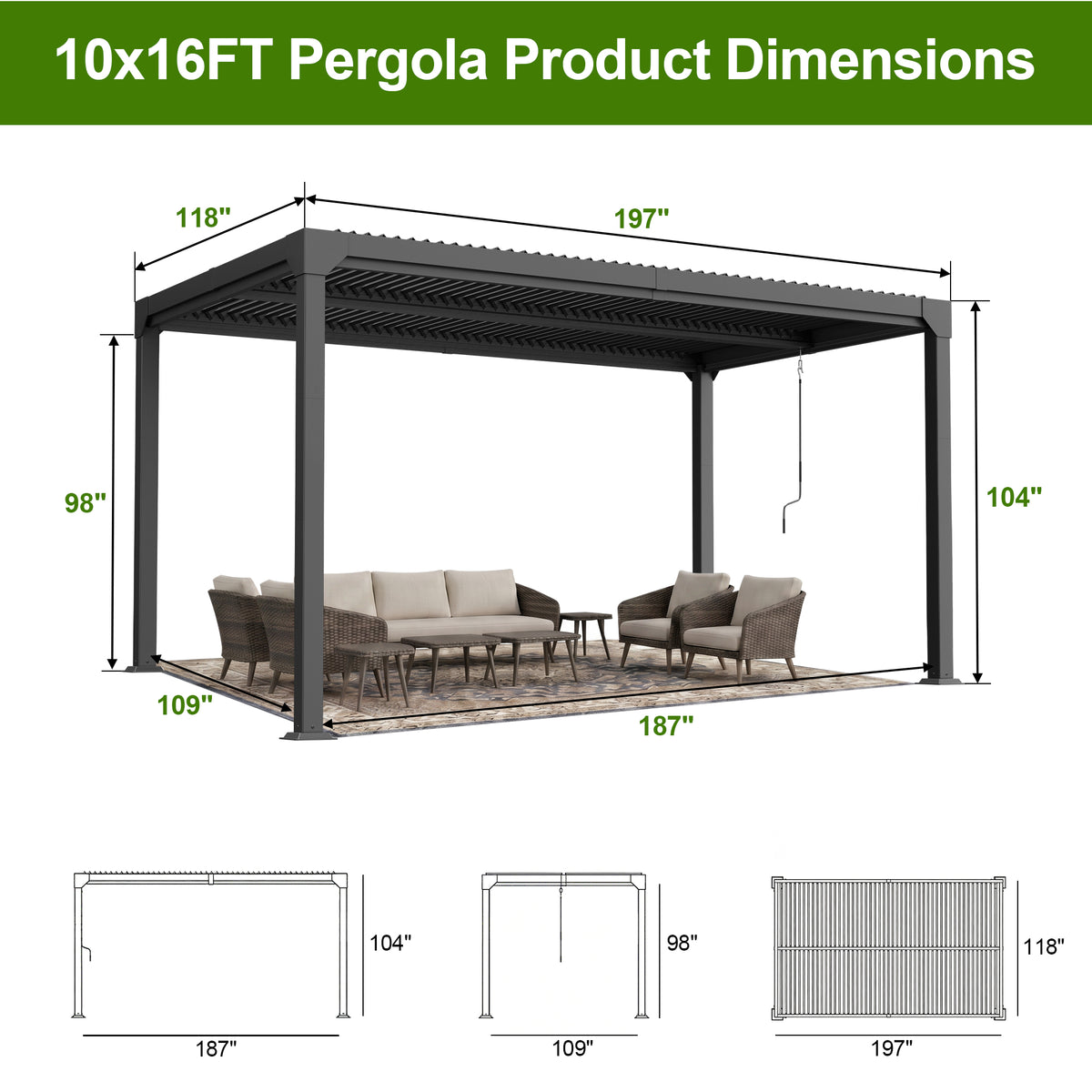 Sunvanta Atlantic Metal Louvered Pergola – Adjustable Louvers for Patio & Outdoor Space