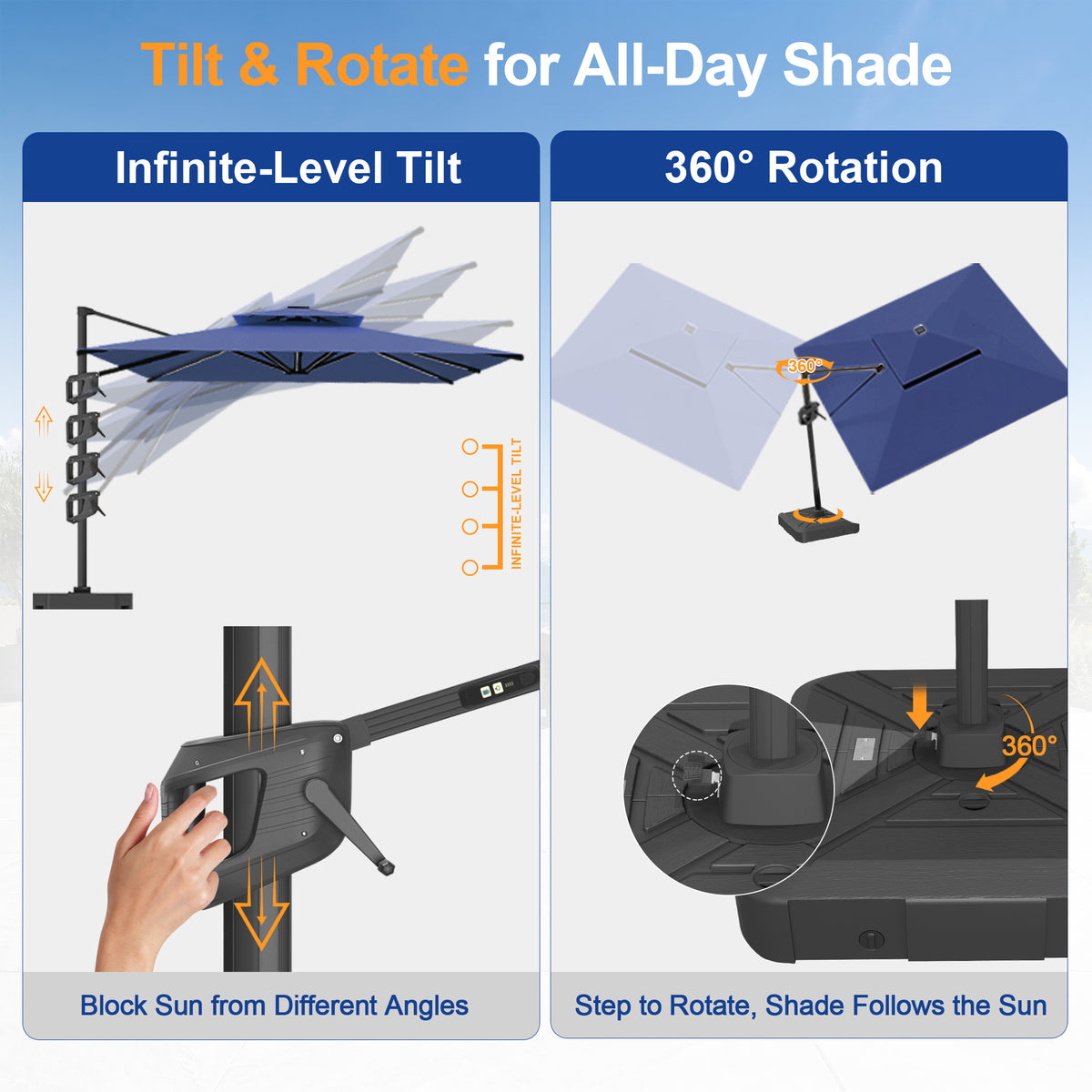 Sunvanta Auron Premium Cantilever Umbrella with Full-Rib LED Strip Lighting, Reinforced Fibreglass Ribs and Powder-Coated Aluminium Pole for Luxury Patio & Garden Shade