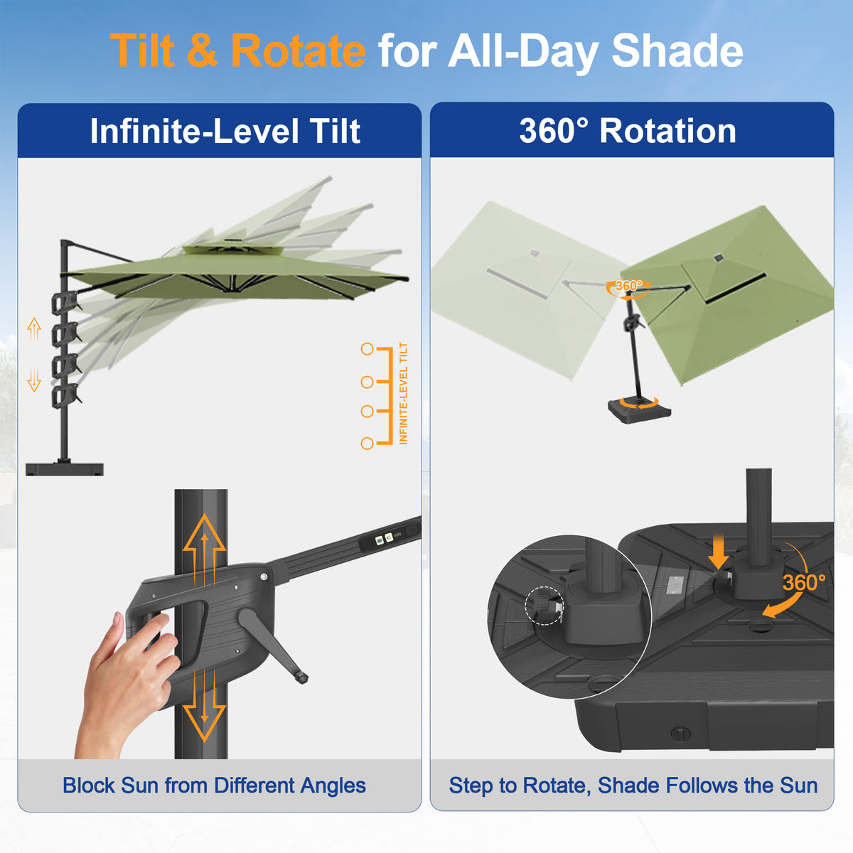 Sunvanta Auron Premium Cantilever Umbrella with Full-Rib LED Strip Lighting, Reinforced Fibreglass Ribs and Powder-Coated Aluminium Pole for Luxury Patio & Garden Shade