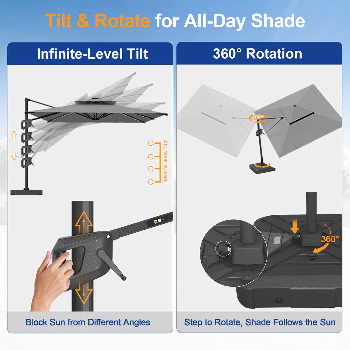 Sunvanta Auron Premium Cantilever Umbrella with Full-Rib LED Strip Lighting, Reinforced Fibreglass Ribs and Powder-Coated Aluminium Pole for Luxury Patio & Garden Shade