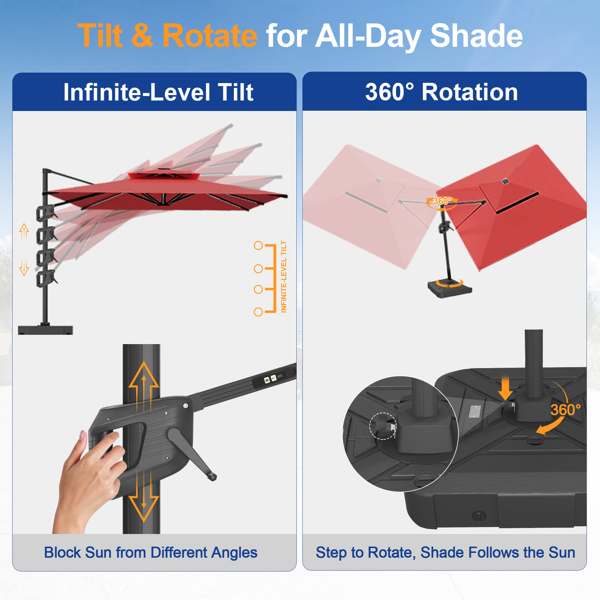 Sunvanta Auron Premium Cantilever Umbrella with Full-Rib LED Strip Lighting, Reinforced Fibreglass Ribs and Powder-Coated Aluminium Pole for Luxury Patio & Garden Shade