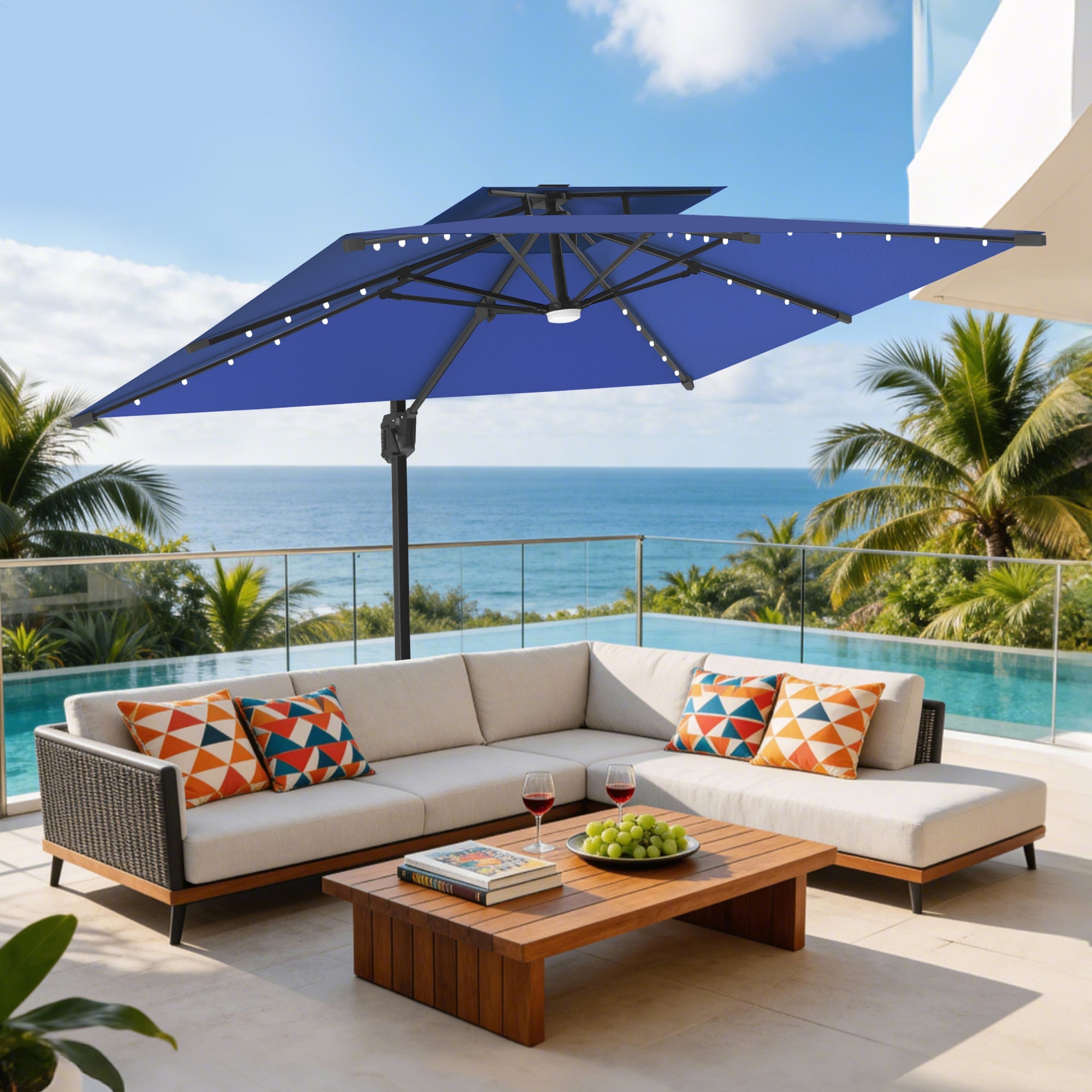 Sunvanta Auron Pro Cantilever Umbrella with Built-In LED Lighting and Reinforced Aluminum Frame for Patio & Garden Use