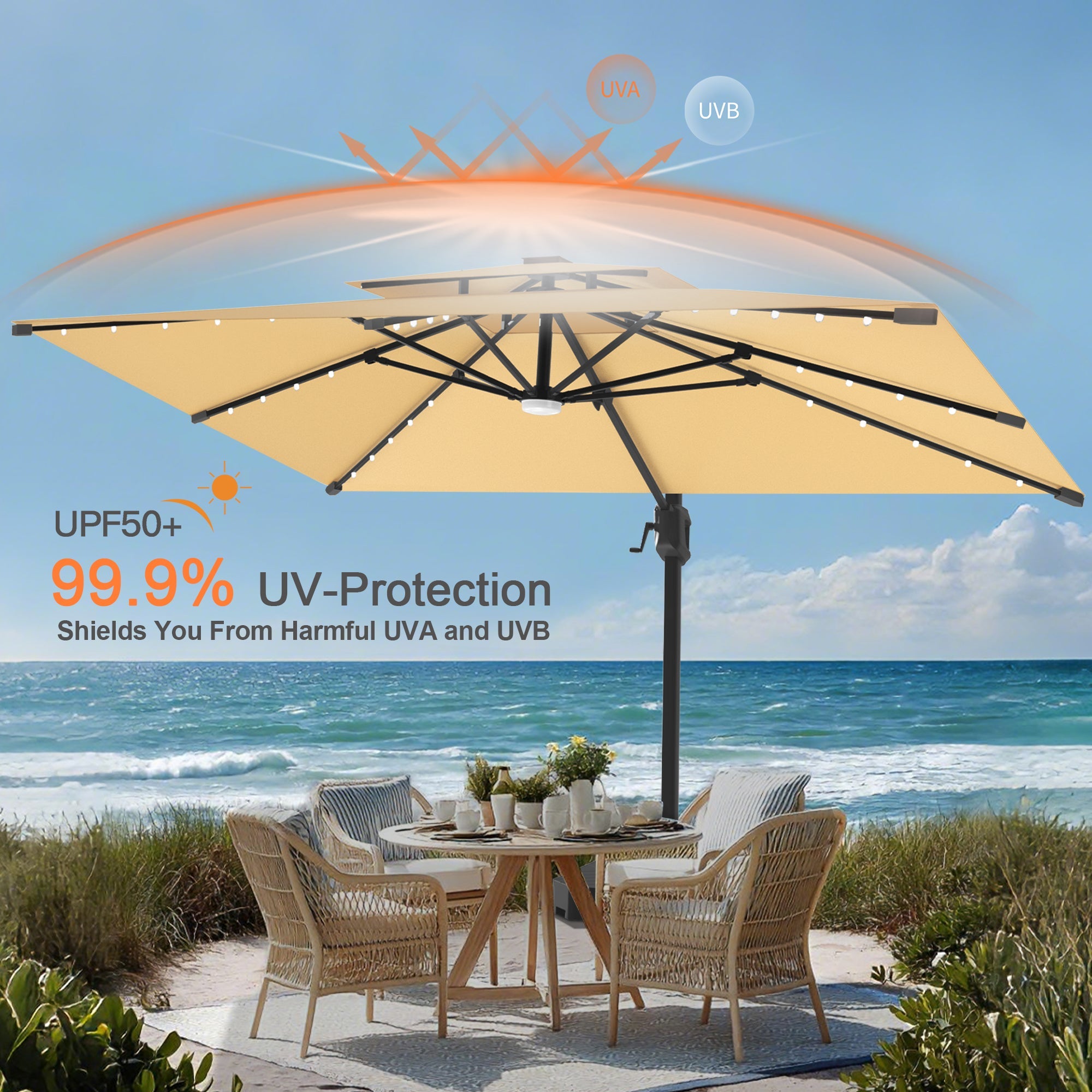 Sunvanta Auron Pro Cantilever Umbrella with Built-In LED Lighting and Reinforced Aluminum Frame for Patio & Garden Use