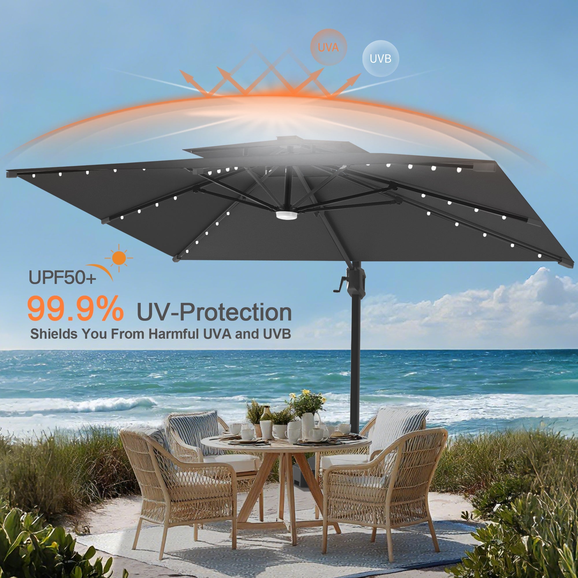 Sunvanta Auron Pro Cantilever Umbrella with Built-In LED Lighting and Reinforced Aluminum Frame for Patio & Garden Use