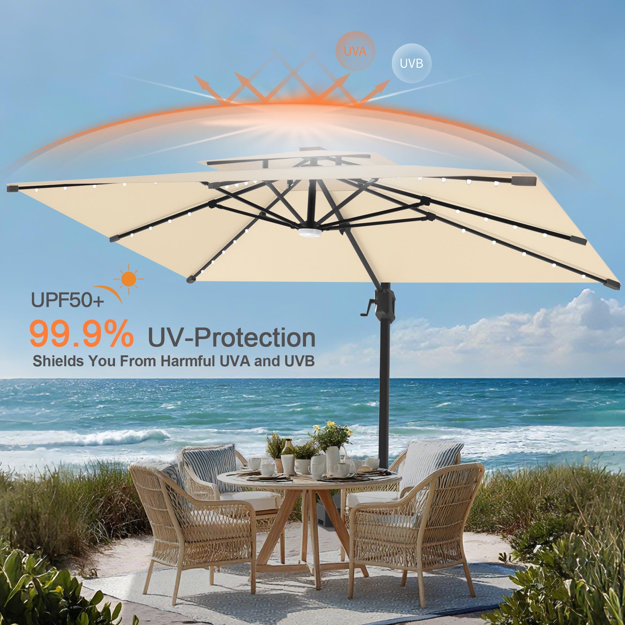 Sunvanta Auron Pro Cantilever Umbrella with Built-In LED Lighting and Reinforced Aluminum Frame for Patio & Garden Use