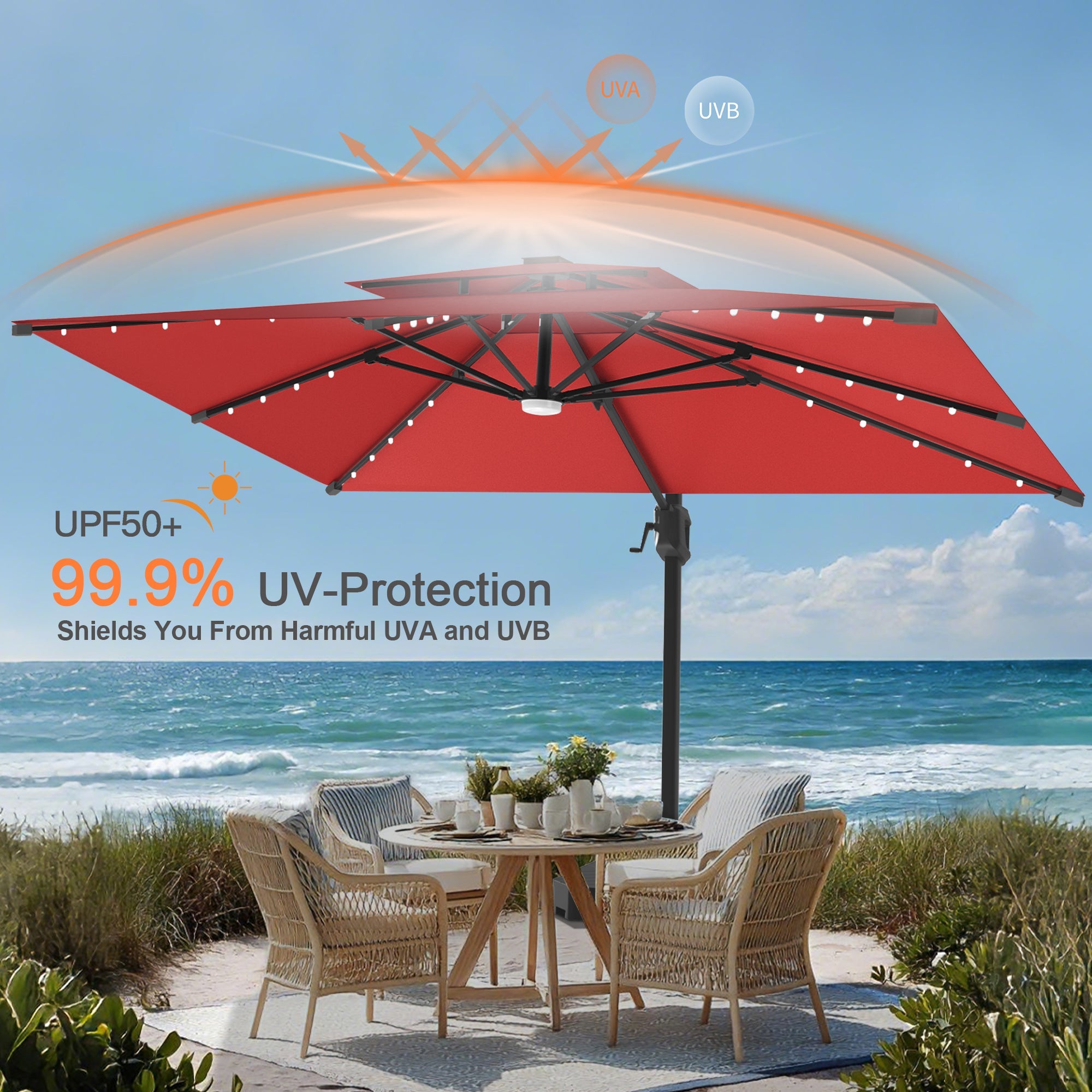 Sunvanta Auron Pro Cantilever Umbrella with Built-In LED Lighting and Reinforced Aluminum Frame for Patio & Garden Use