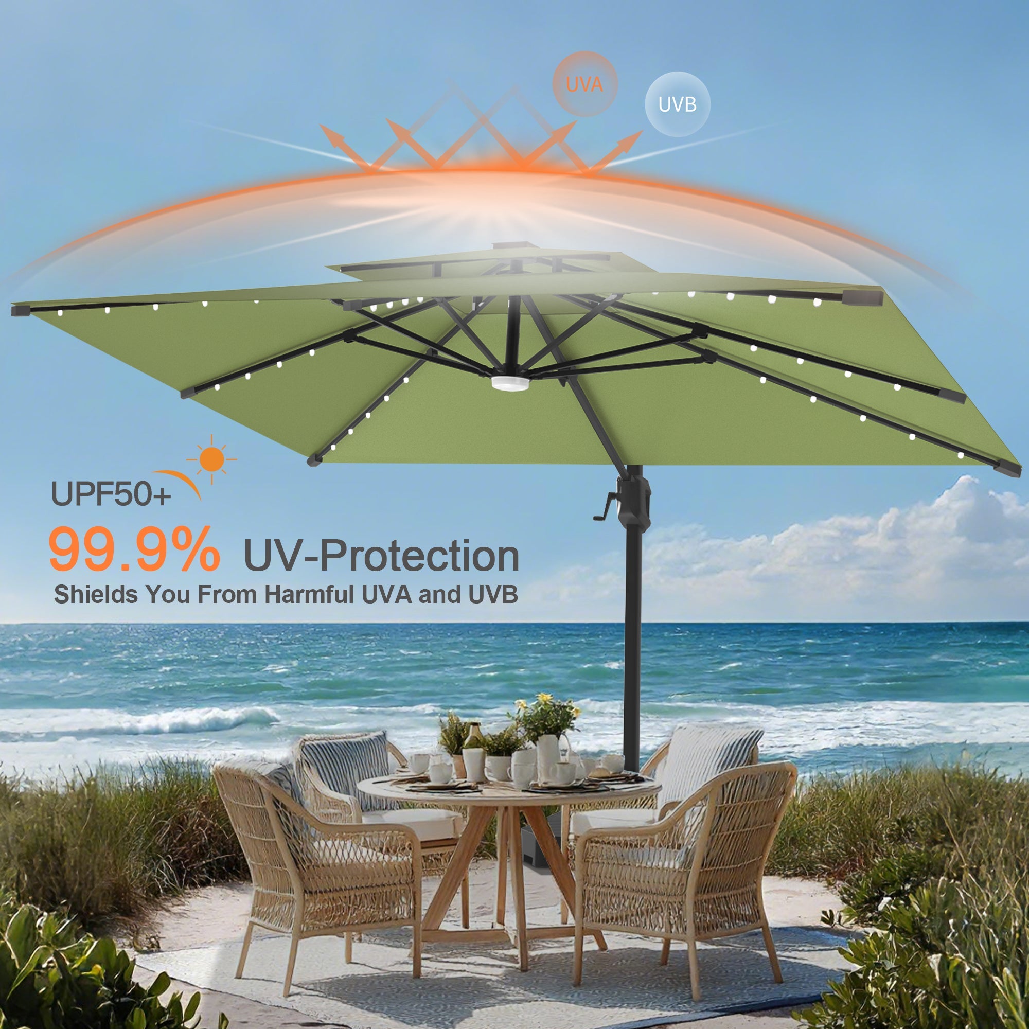 Sunvanta Auron Pro Cantilever Umbrella with Built-In LED Lighting and Reinforced Aluminum Frame for Patio & Garden Use