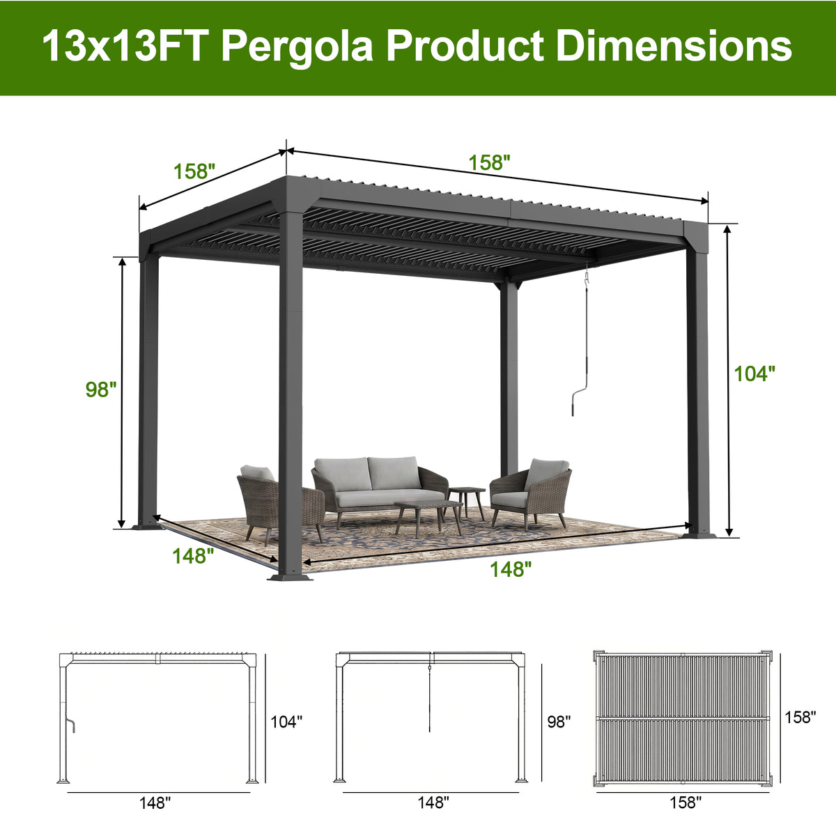 Sunvanta Atlantic Metal Louvered Pergola – Adjustable Louvers for Patio & Outdoor Space