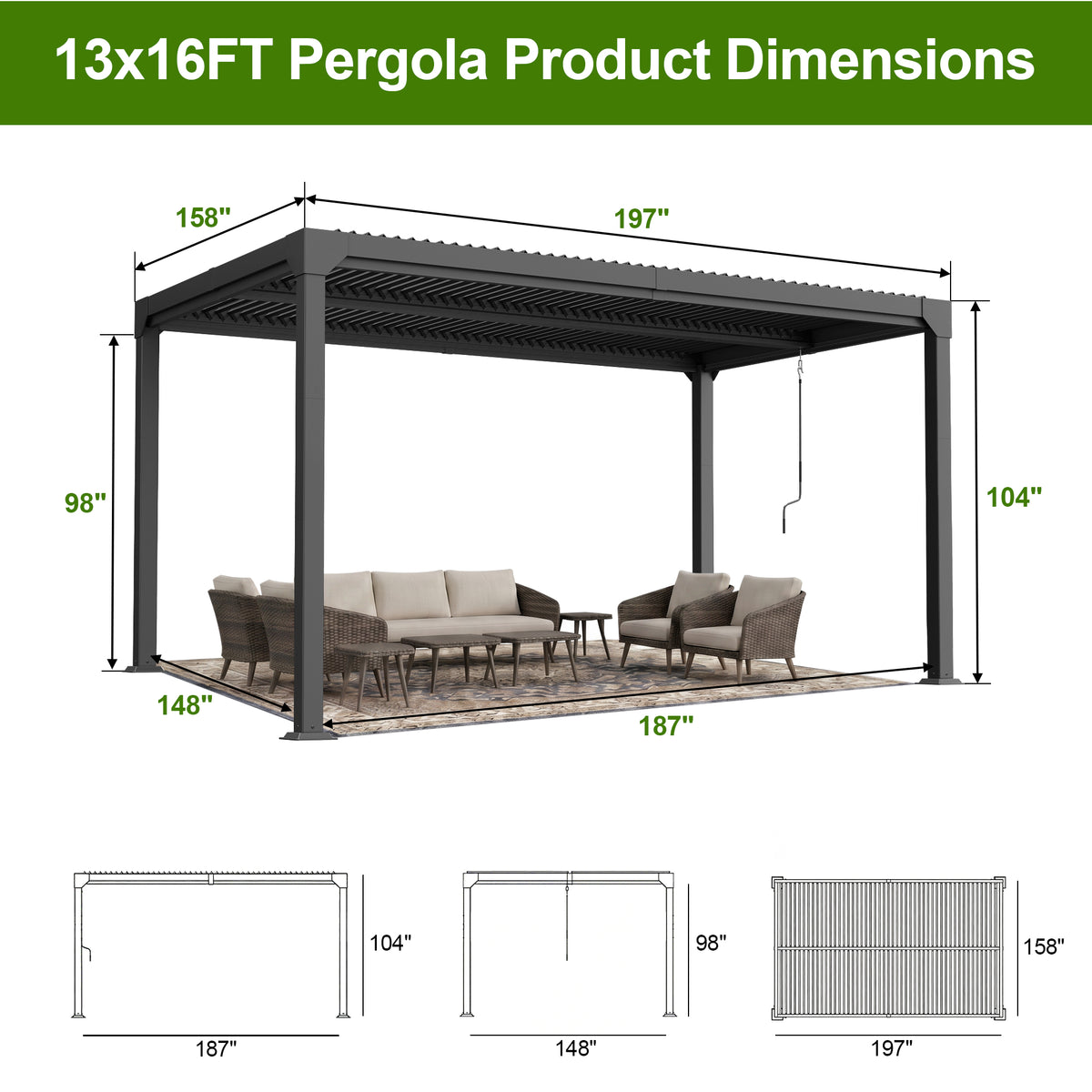 Sunvanta Atlantic Metal Louvered Pergola – Adjustable Louvers for Patio & Outdoor Space