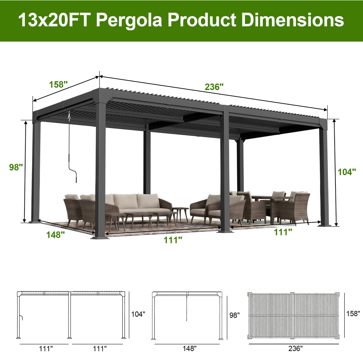 Sunvanta Atlantic Metal Louvered Pergola – Adjustable Louvers for Patio & Outdoor Space