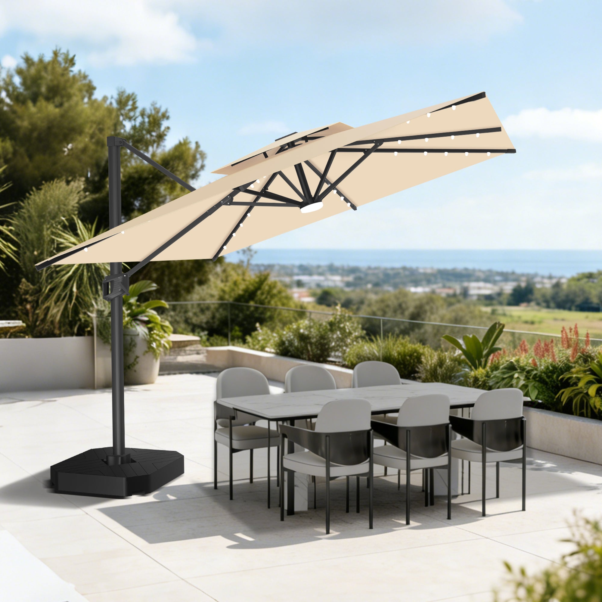Sunvanta Auron Pro Cantilever Umbrella with Built-In LED Lighting and Reinforced Aluminum Frame for Patio & Garden Use
