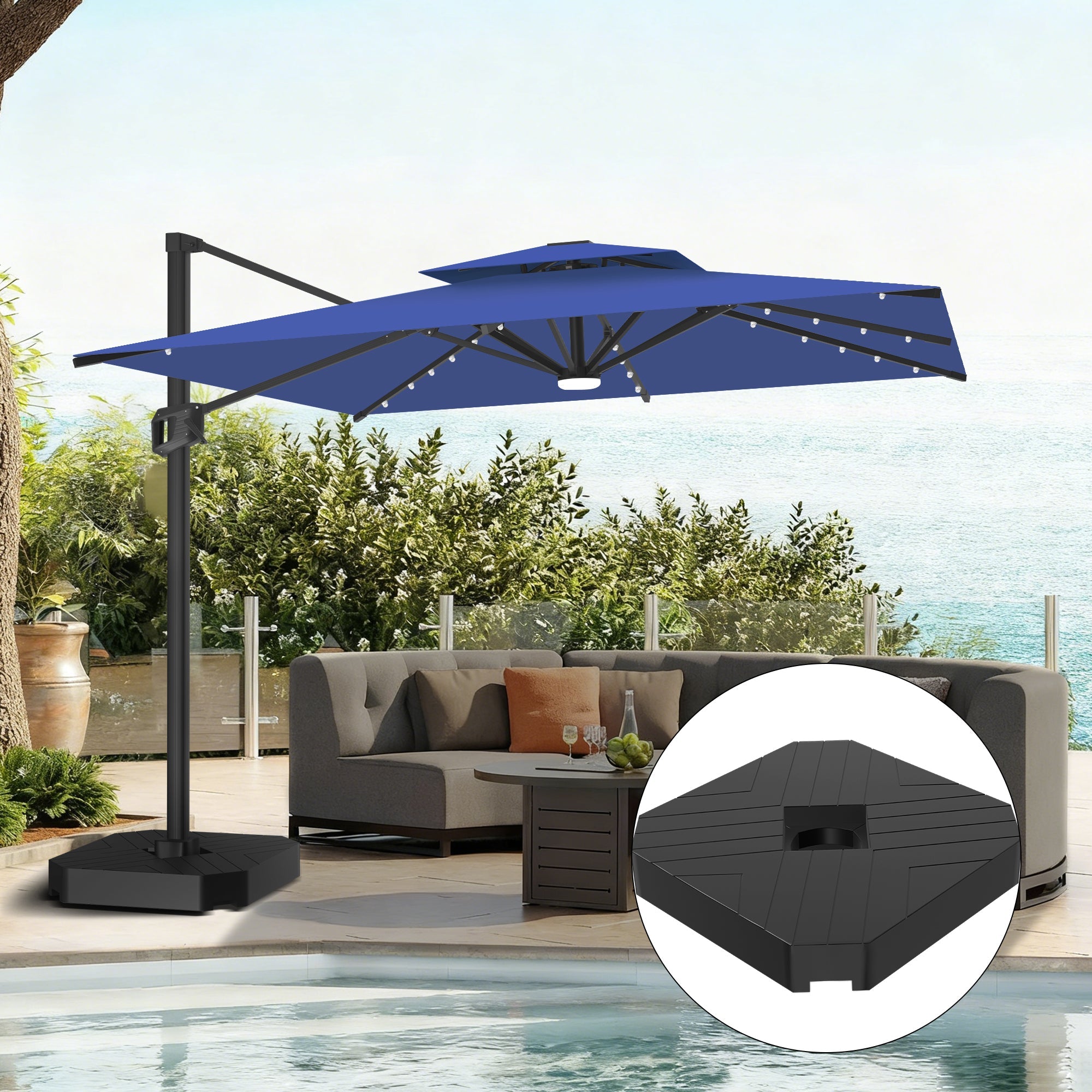 Sunvanta Auron Pro Cantilever Umbrella with Built-In LED Lighting and Reinforced Aluminum Frame for Patio & Garden Use