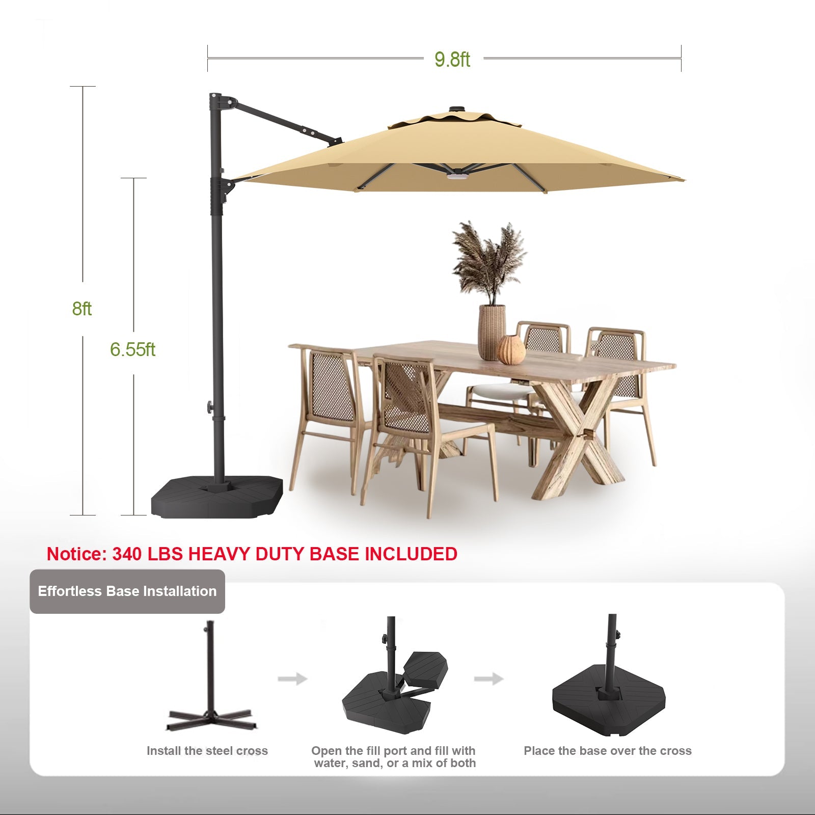 Sunvanta Auron Pro Round Cantilever Patio Umbrella with Solar LED Lights