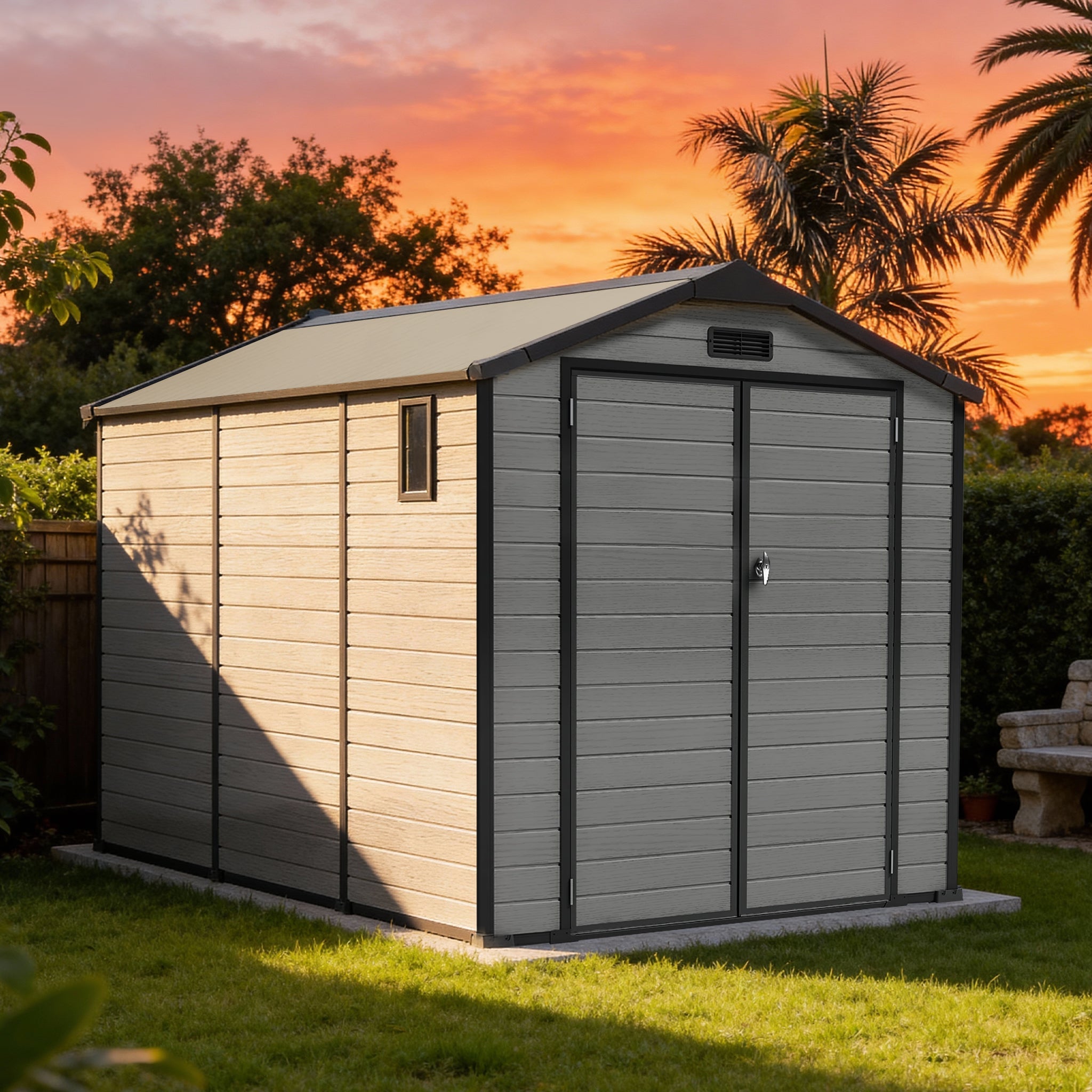 Sunvanta YardVault Resin Storage Shed with Floor – Outdoor Storage for Tools, Bikes & Garden Equipment