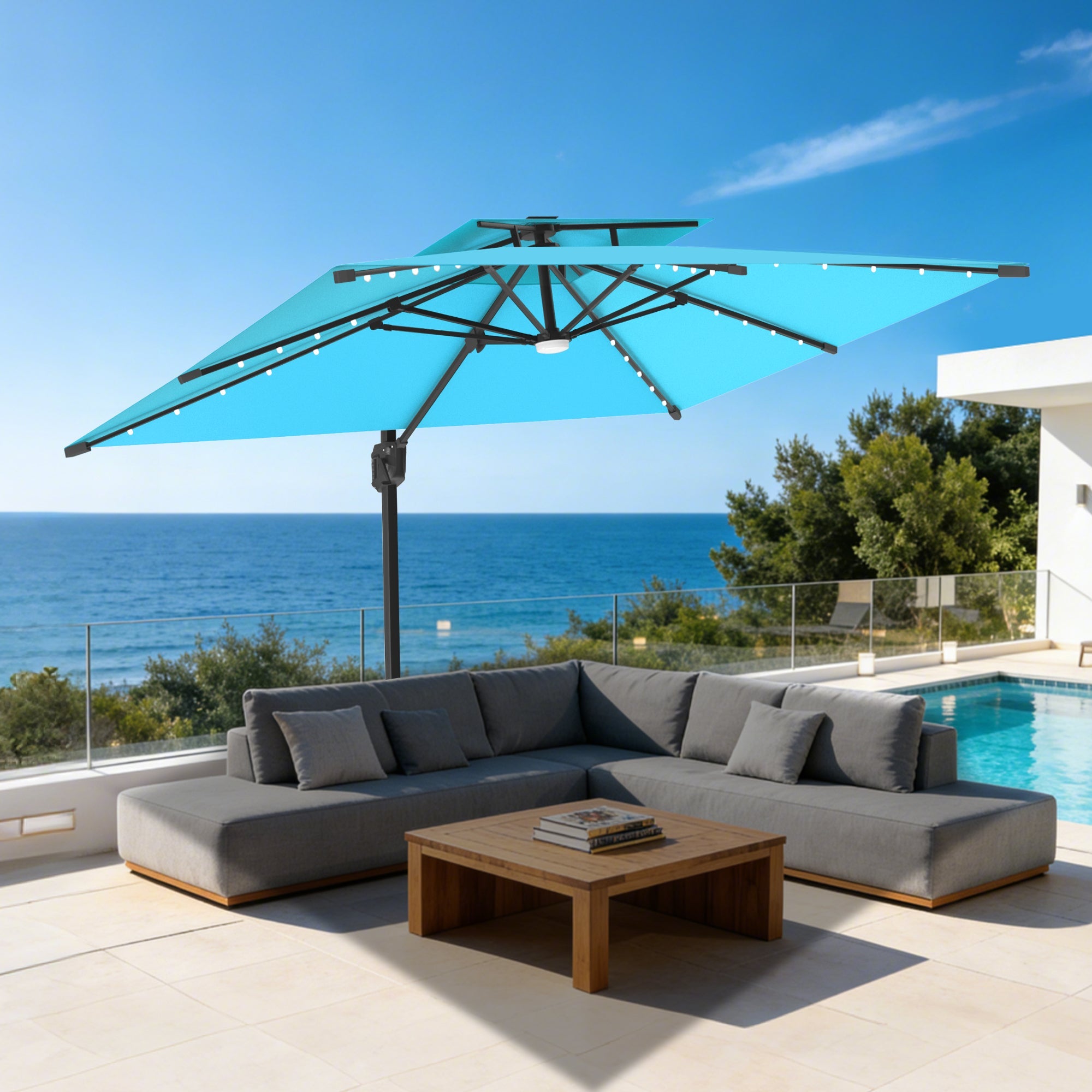 Sunvanta Auron Pro Cantilever Umbrella with Built-In LED Lighting and Reinforced Aluminum Frame for Patio & Garden Use