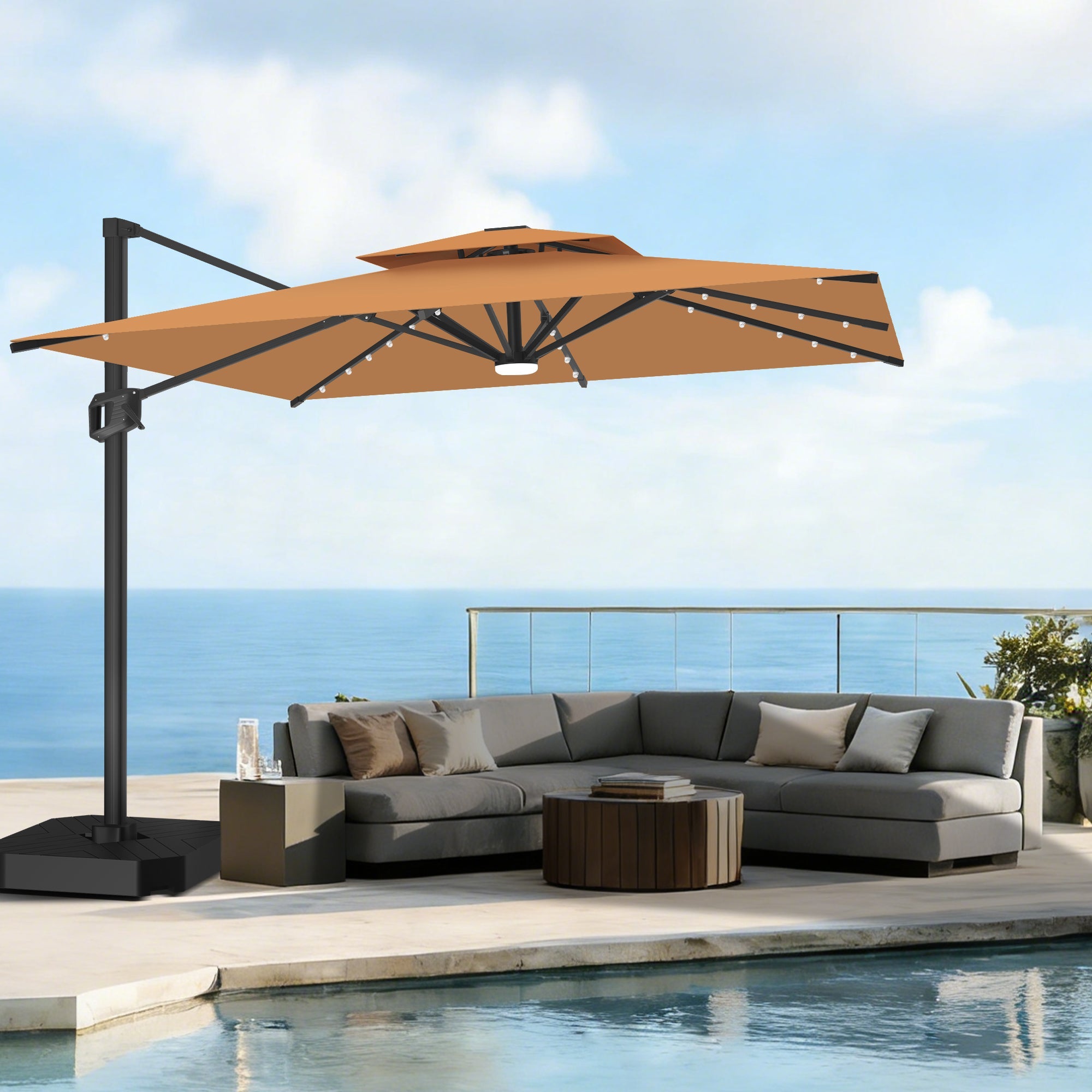 Sunvanta Auron Pro Cantilever Umbrella with Built-In LED Lighting and Reinforced Aluminum Frame for Patio & Garden Use