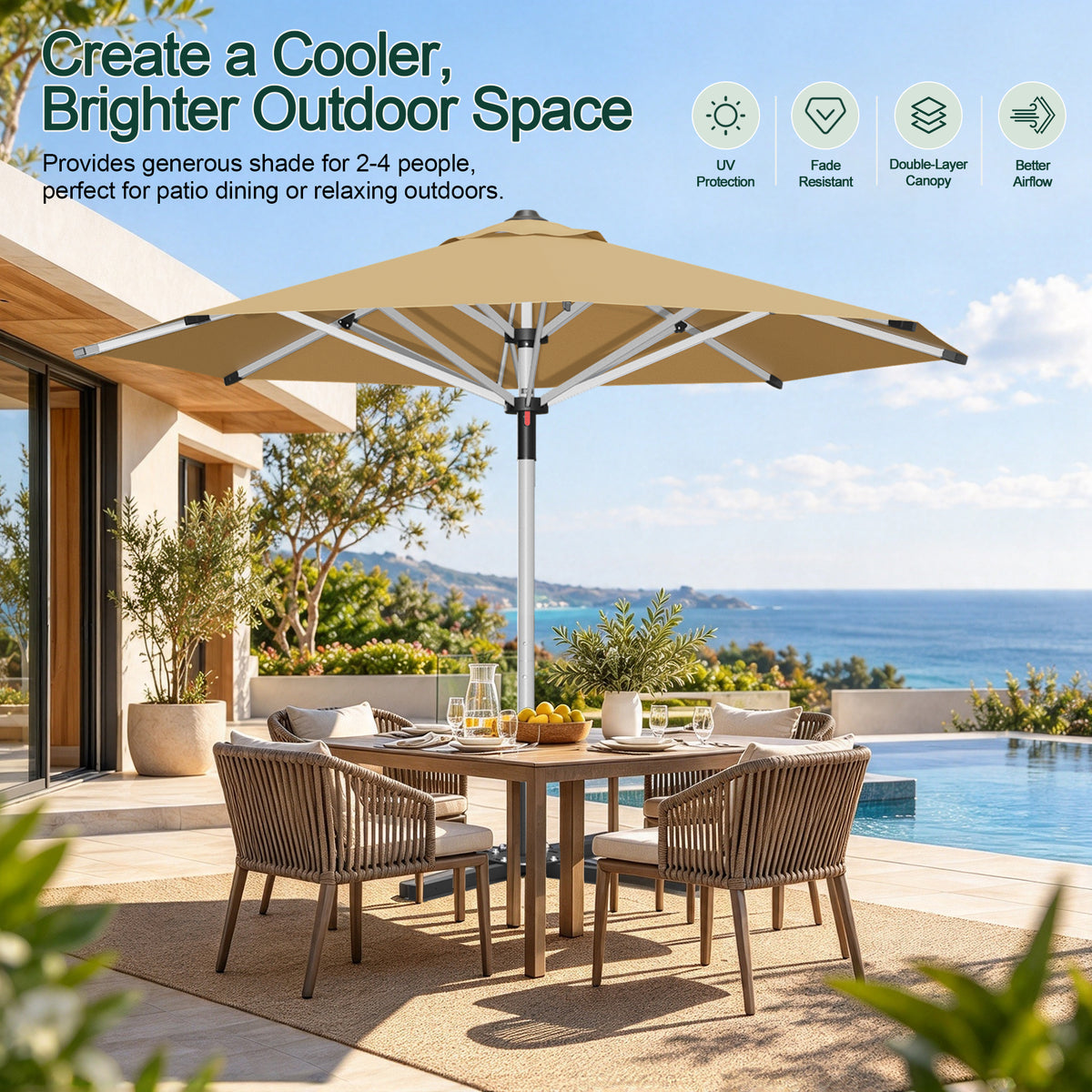 SUNVANTA Round Market Patio Umbrella – 300 GSM Canopy with Manual Lift & Locking Pin