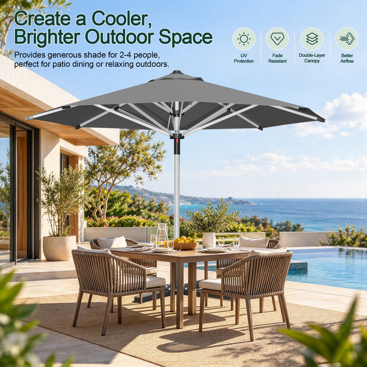 SUNVANTA Round Market Patio Umbrella – 300 GSM Canopy with Manual Lift & Locking Pin